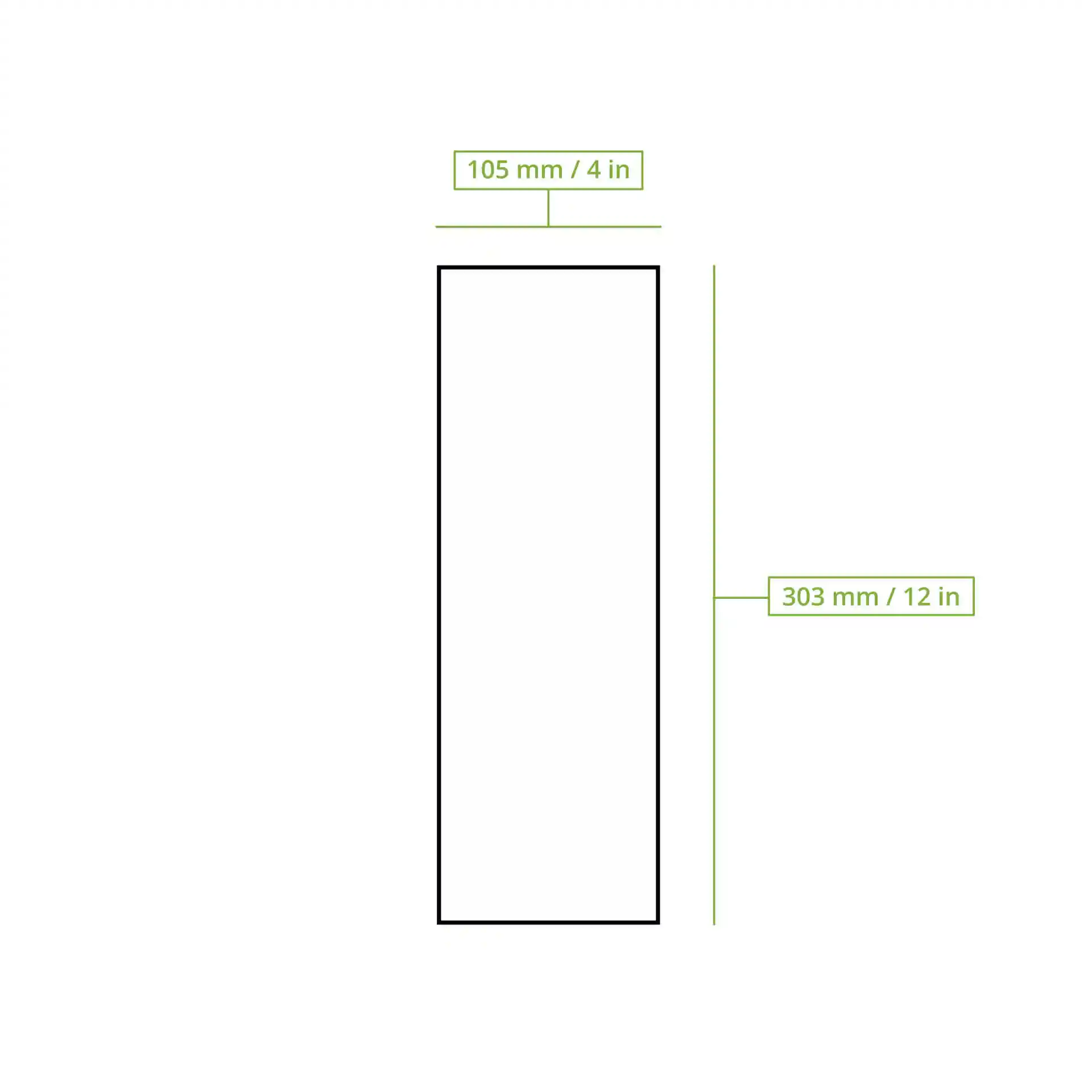 Schematic drawing of a rectangular wrap bag with dimensions 105 mm by 303 mm, outlined in black on a white background.