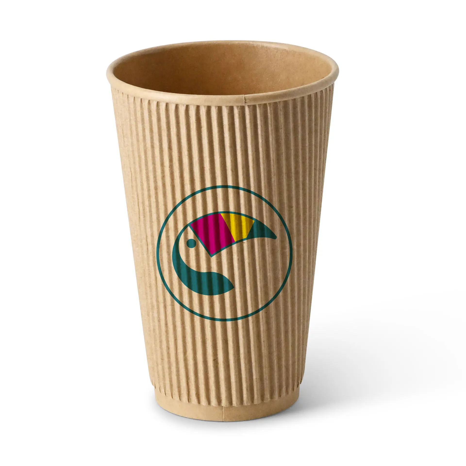 Ribbed cup printed, 400 ml / 16 oz, brown, PE-coated