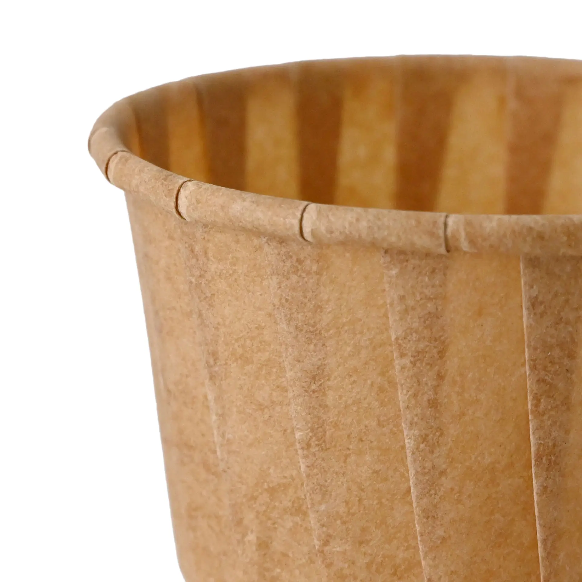 Brown paper cup for dips, sauces, or small portions, made from biodegradable material, shown at an angle.