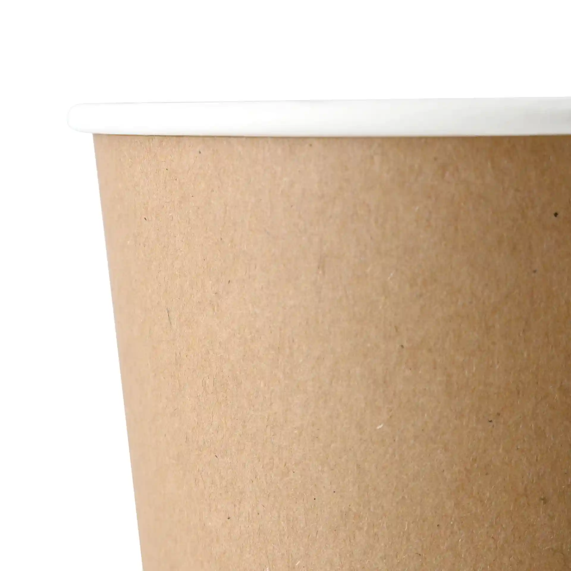 Brauner doppelwandiger Becher mit weißem Innenraum, 300 ml Fassungsvermögen und einem Durchmesser von 90 mm.