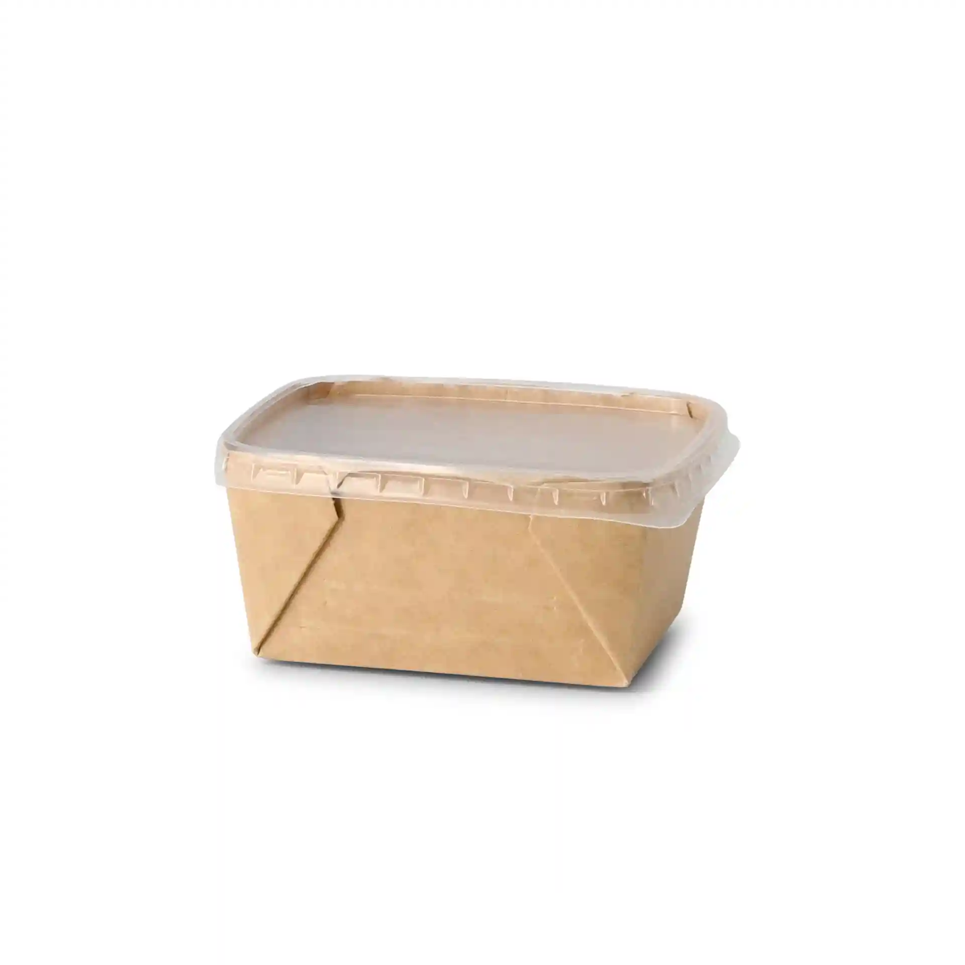Rectangular cup with a transparent lid, made of PP, measuring 10.5 x 8 cm.