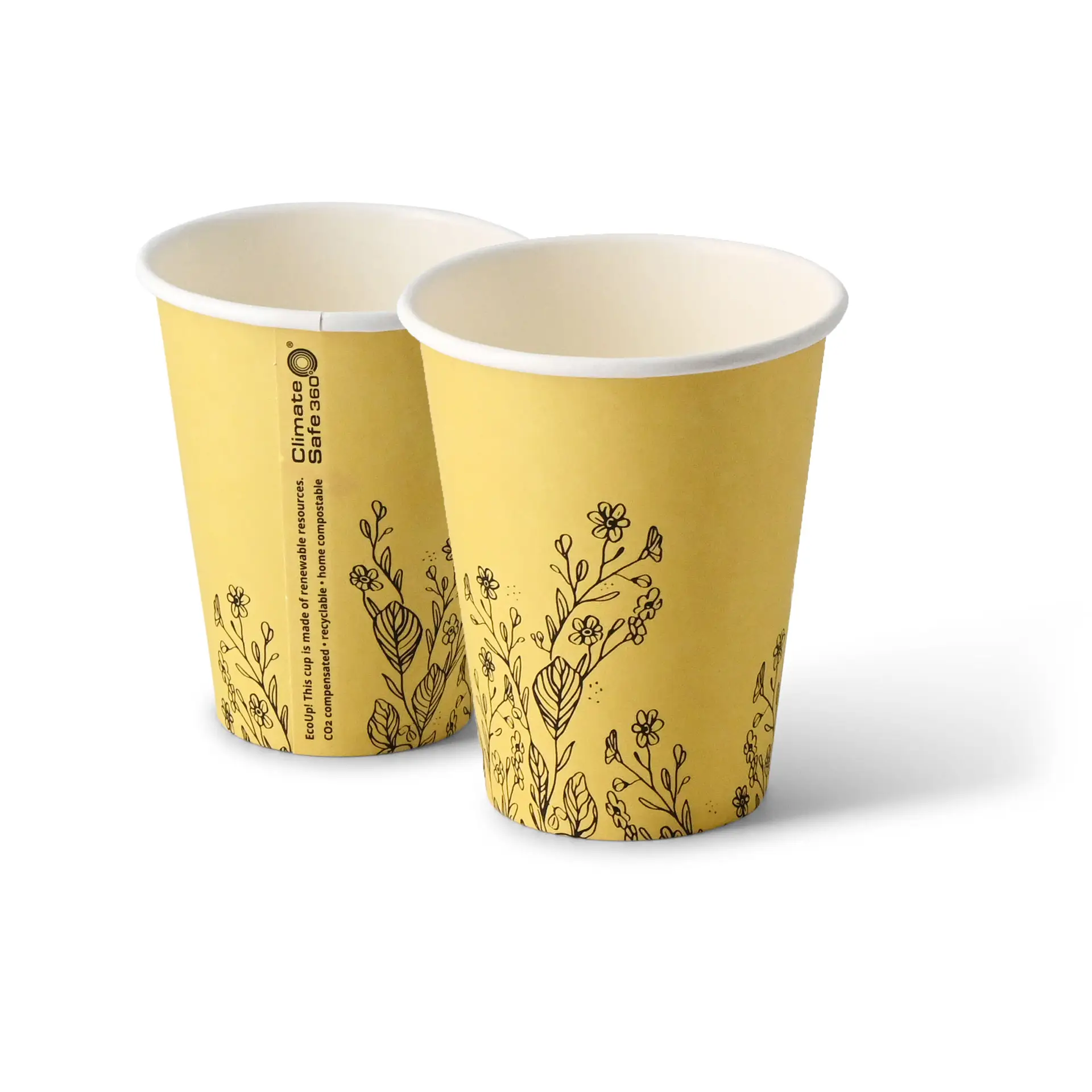 8 oz Paper cups spring 'Flowers' single wall, Ø 80 mm, yellow