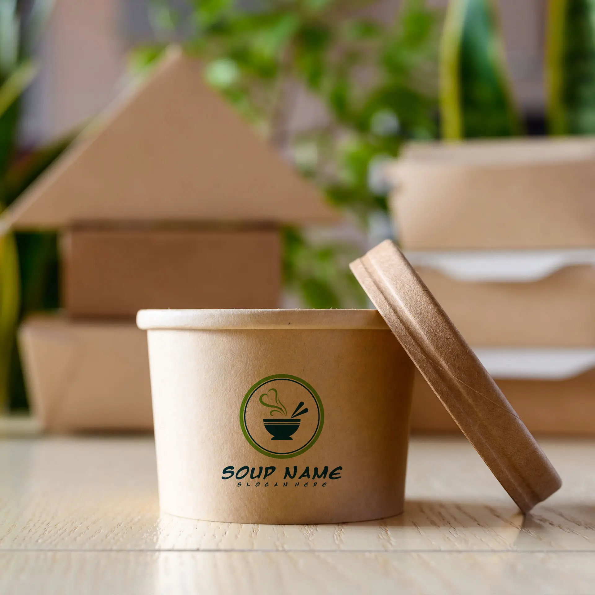 Suppenbecher to go bedruckt, 200 ml, Ø 90 mm, braun, PE-beschichtet