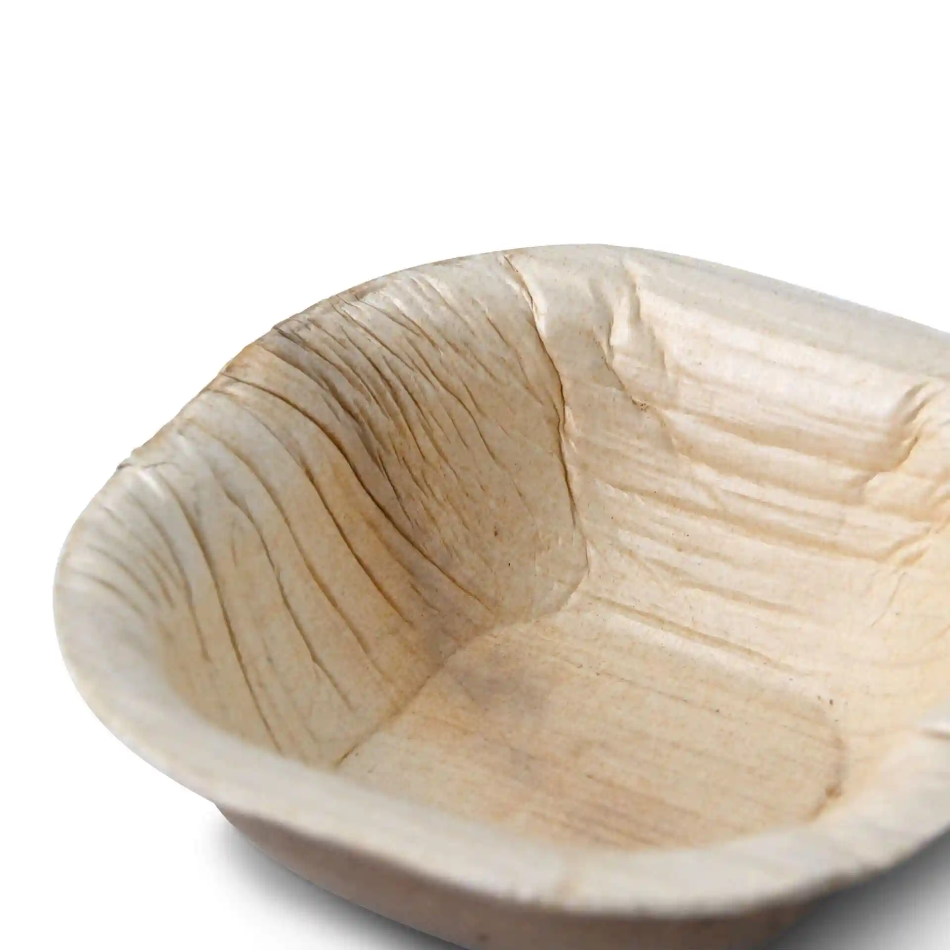 Square palm leaf bowl with a grain texture, deep design, and dimensions of 56 mm length and 54 mm width.