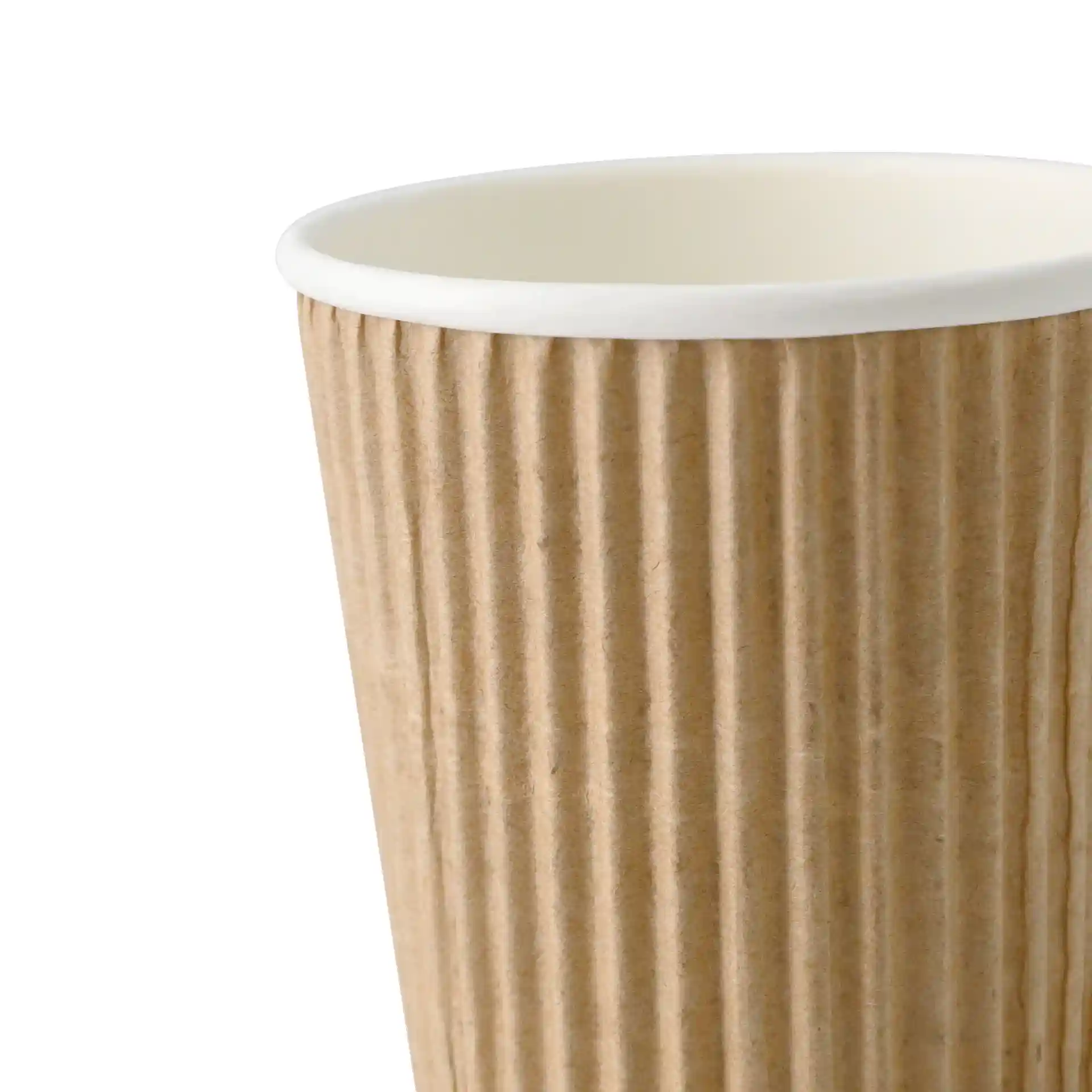 Brauner gerippter Becher mit weißem Innenraum, 4 oz Fassungsvermögen, 63 mm hoch und 62 mm Durchmesser.