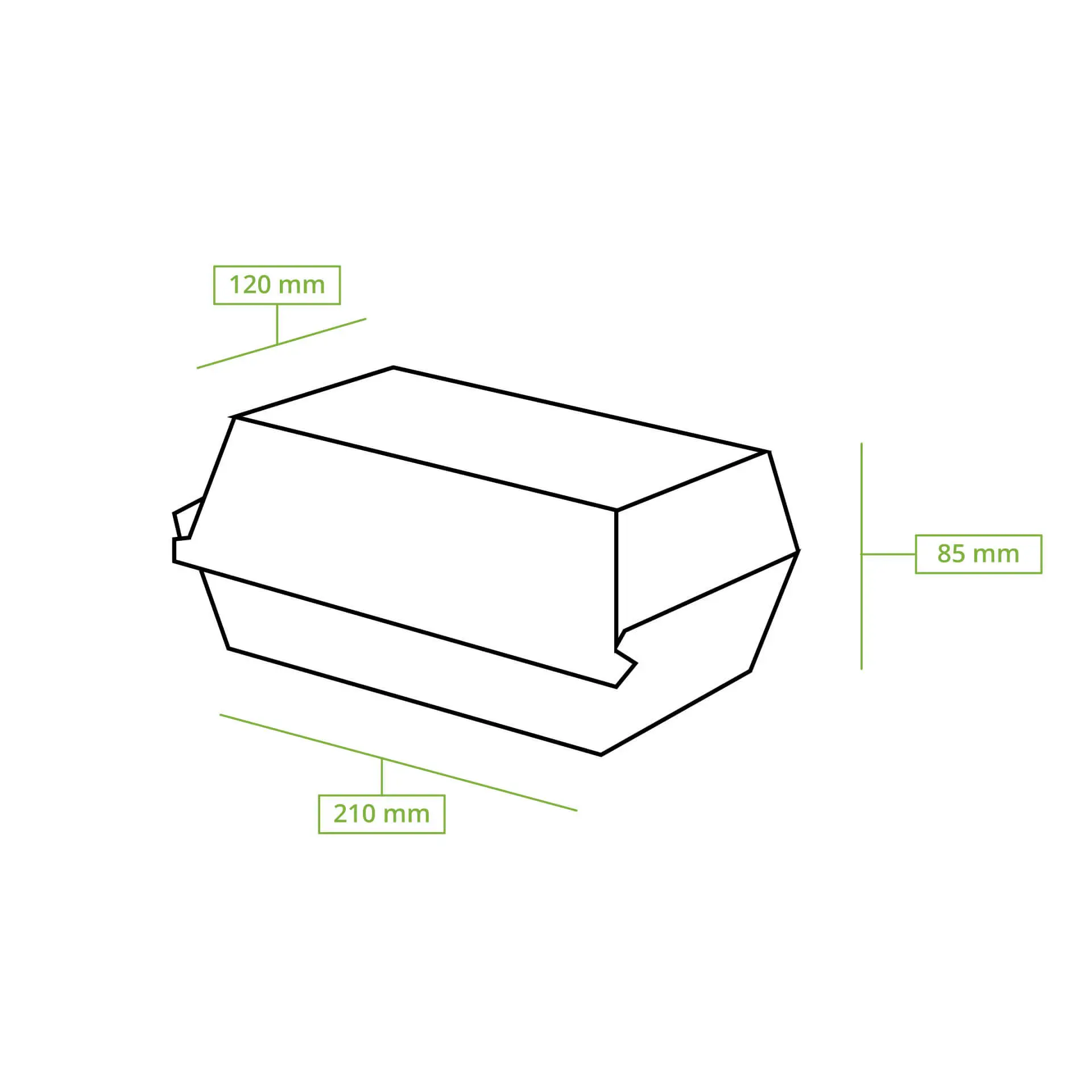 Food boxes with hinged lid, 21.4 x 11.4 x 8.5 cm, kraft board