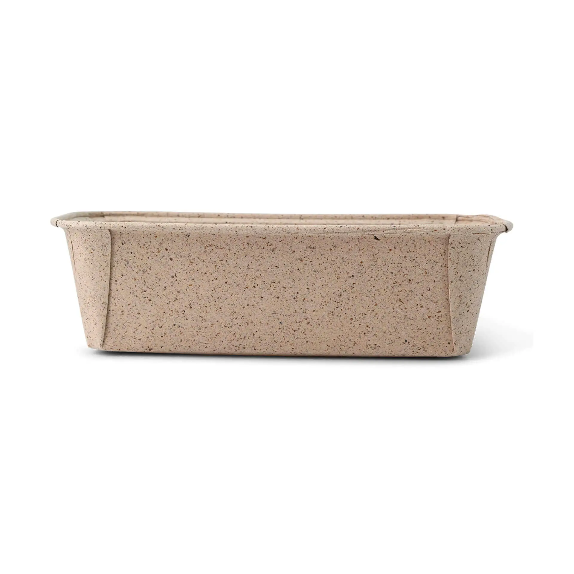 One rectangular, biodegradable baking mould made from cocoa paper, brown in color, measuring 16 × 5.5 × 5 cm.