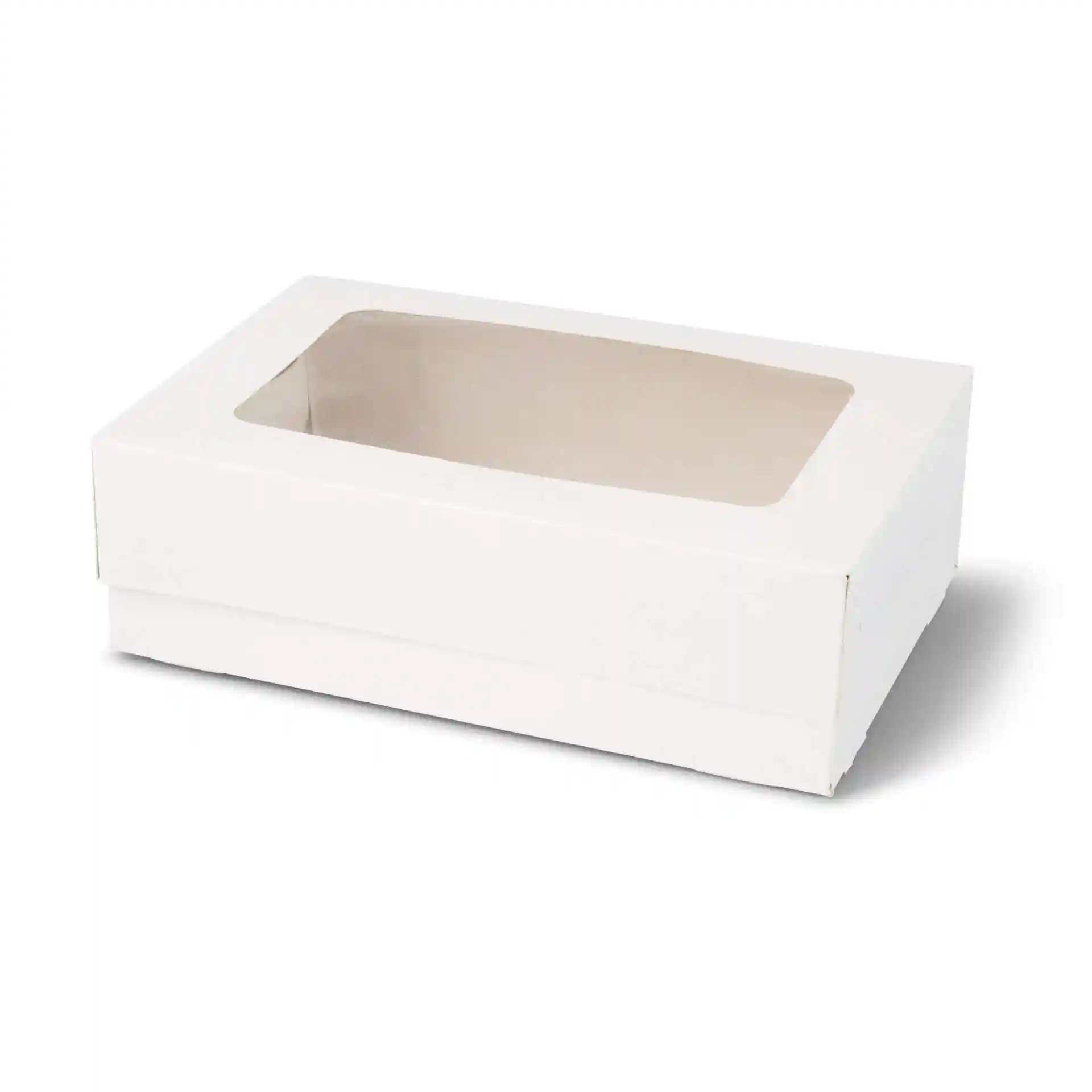 White rectangular cupcake box with a clear cellulose window, dimensions 240mm x 165mm x 76mm.
