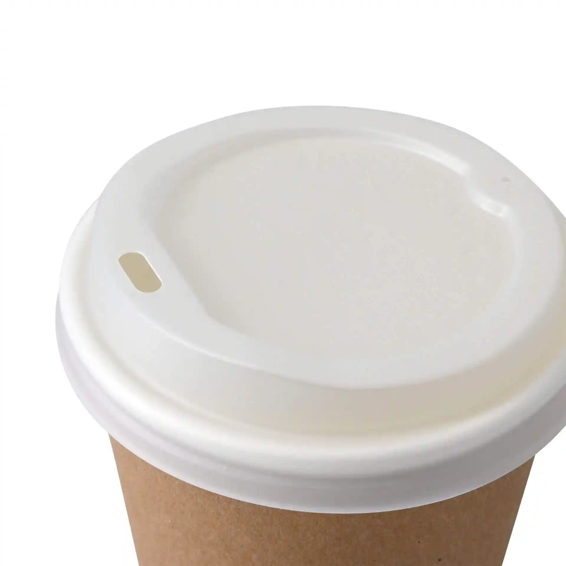 White CPLA lid with a drinking hole, designed for cups with a top diameter of 78 mm.