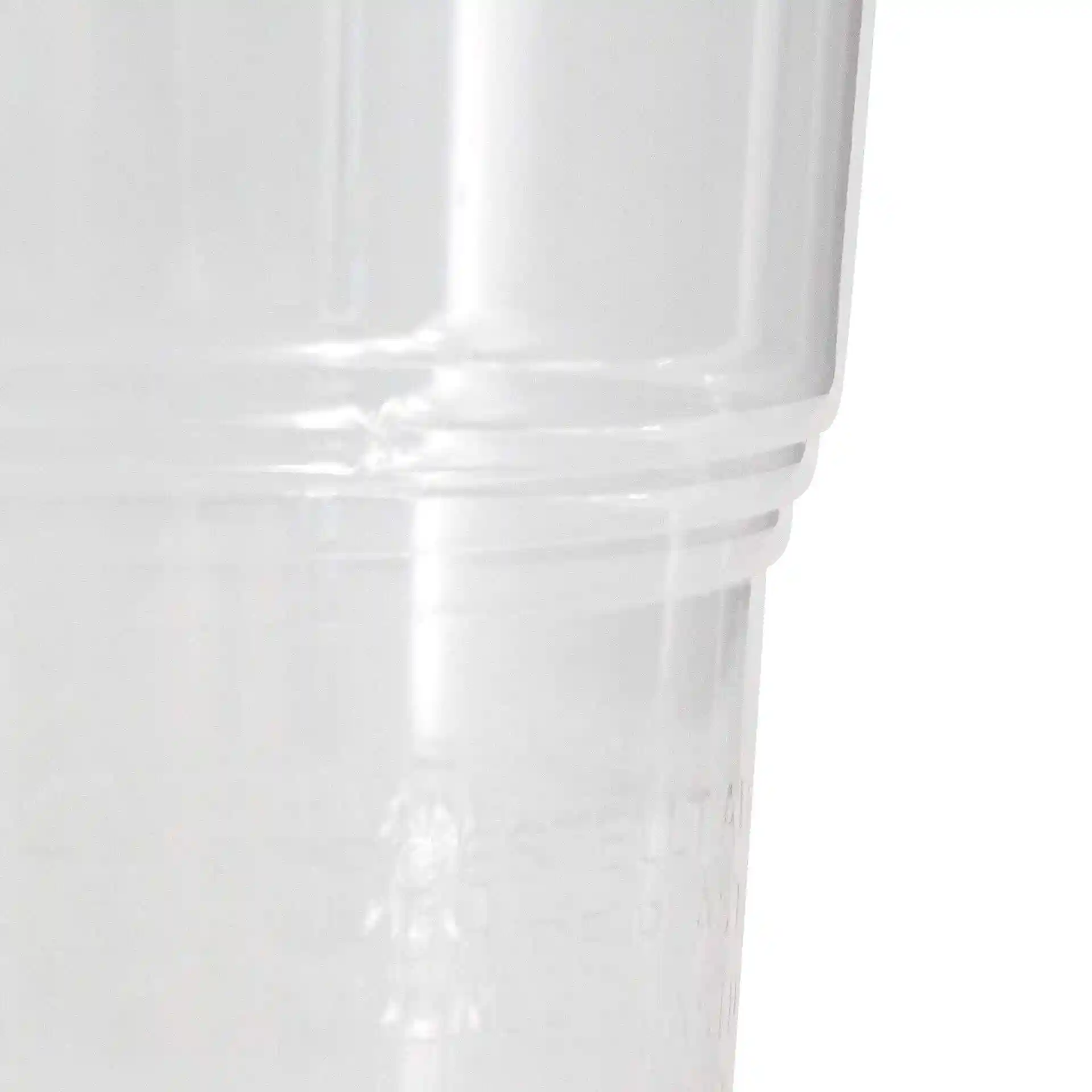 Klarer PLA-Becher mit 10 oz, Höhe 110 mm und Durchmesser oben 77 mm.