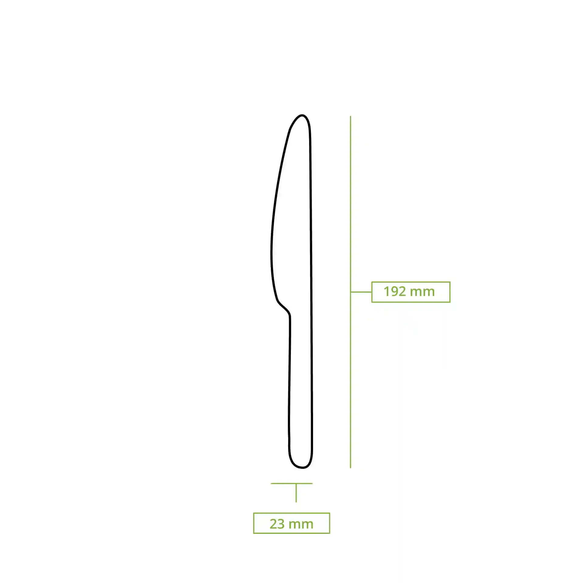 Schematische Zeichnung eines Holzmessers mit Abmessungen von 192 mm Länge und 23 mm Breite.