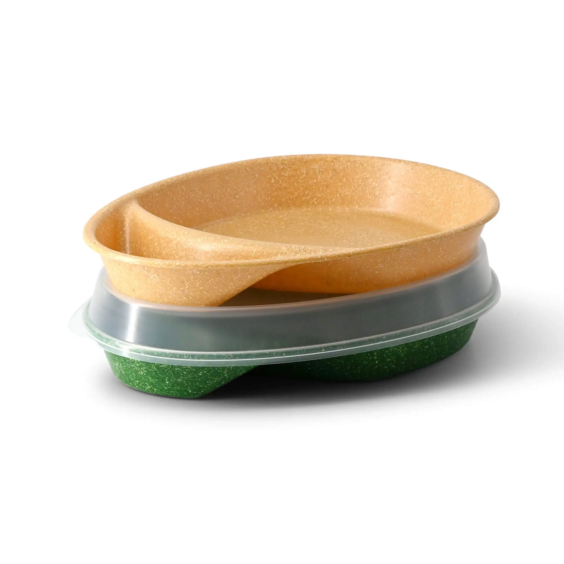 | 2 FÜR 1 | Mehrweg Menüteller "merways Plate" 27,5 x 20 x 3,5 cm, 2 Kammern, tropfenförmig, Karamell / braun