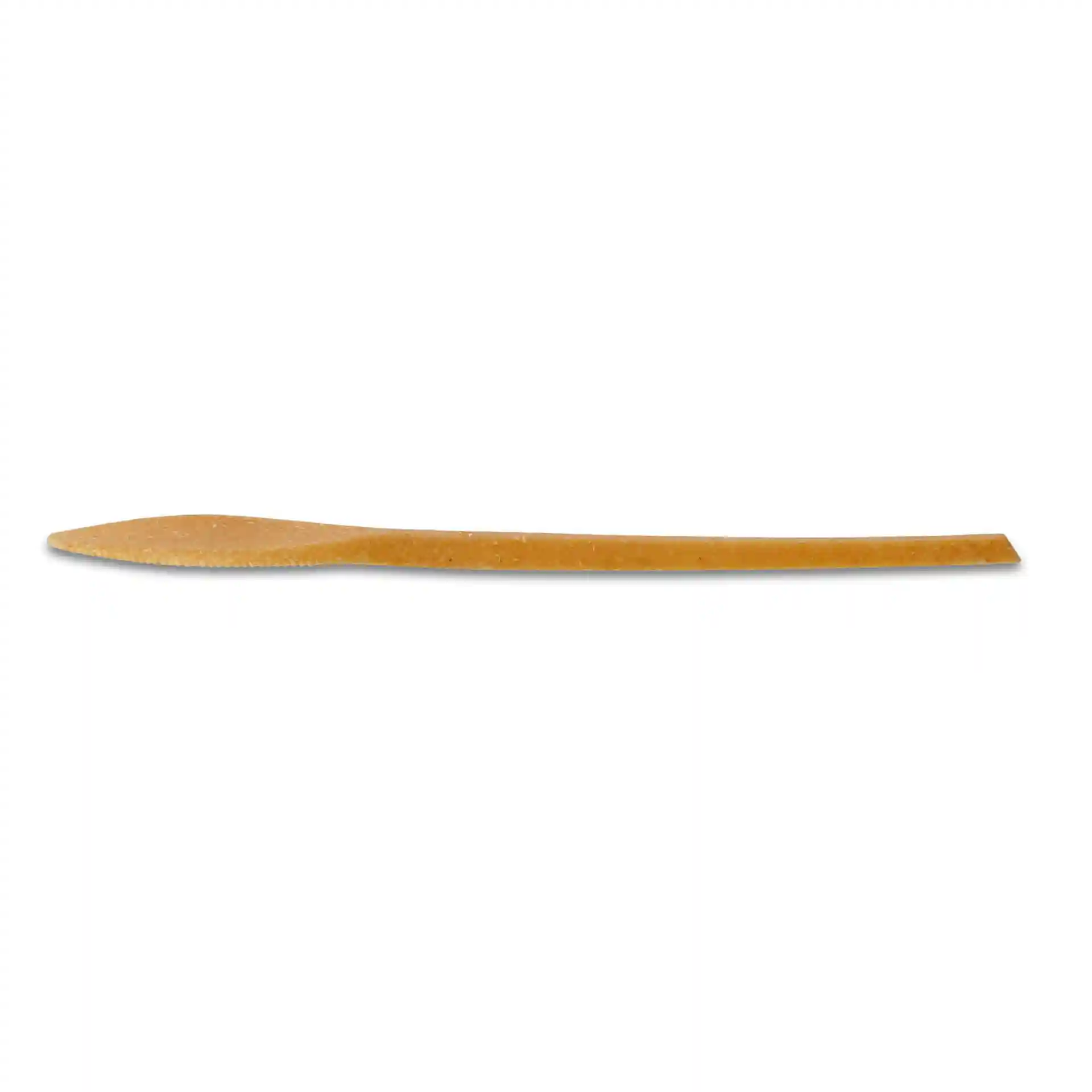Brown reusable knife, 18 cm long, made from bio compound material, shown on a plain background.