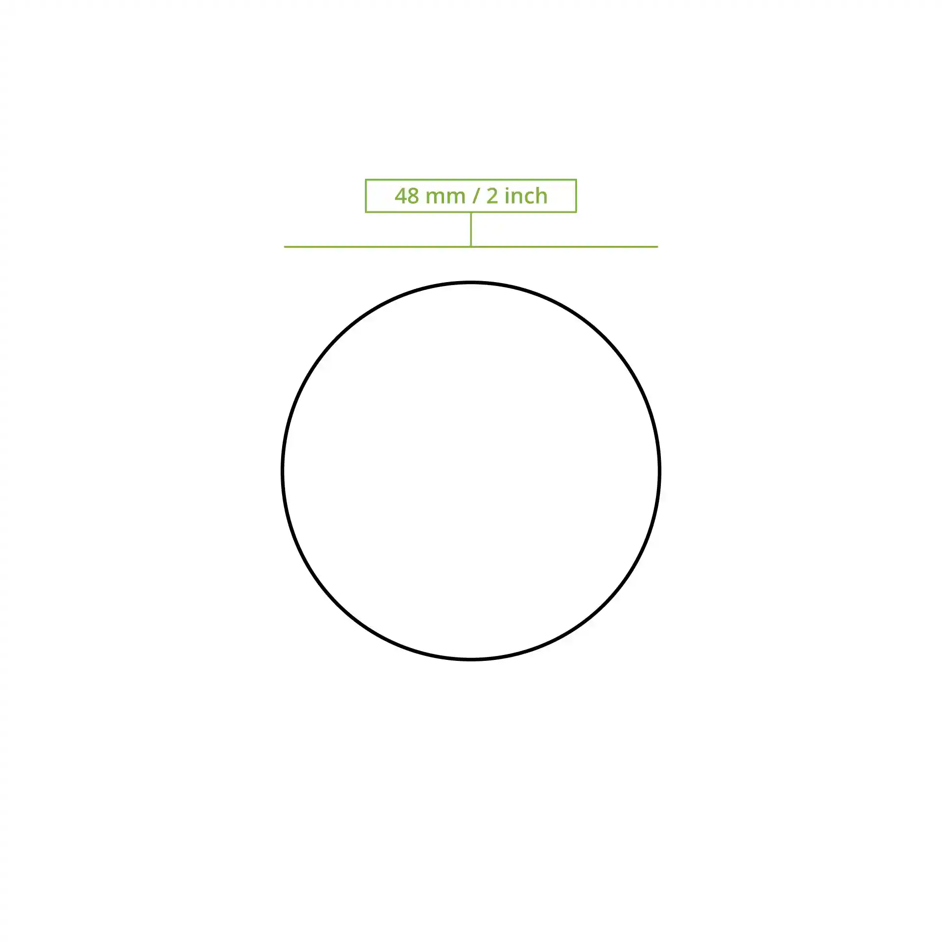 Schematische Zeichnung eines Kreises mit einem Durchmesser von 48 mm und einem Etikett, das die Messung angibt.