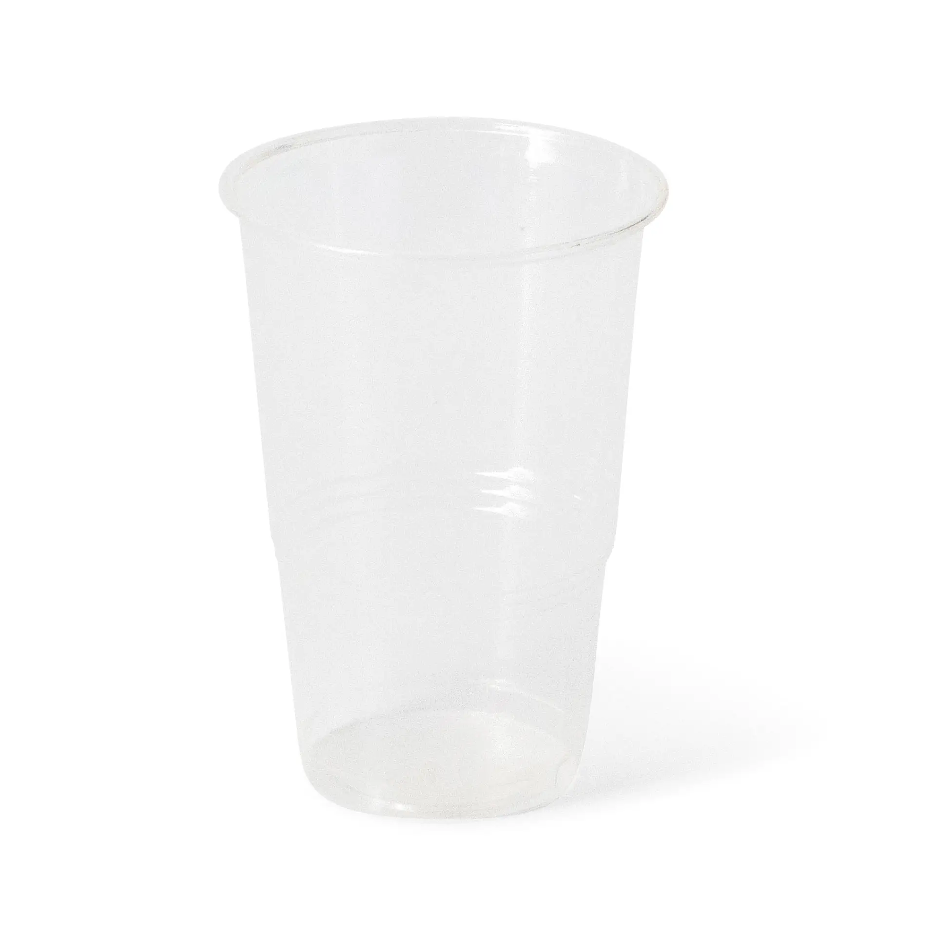 Transparent 10 oz plastic cup made from bioplastic (PLA), designed for serving cold drinks.