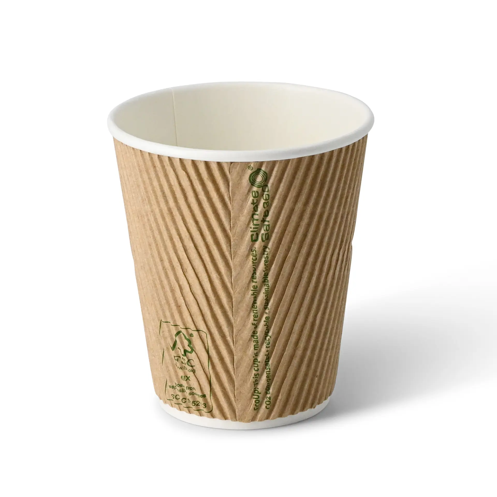 Riffelbecher / Coffee to go Becher 250 ml / 10 oz, Ø 90 mm, braun, innen weiß