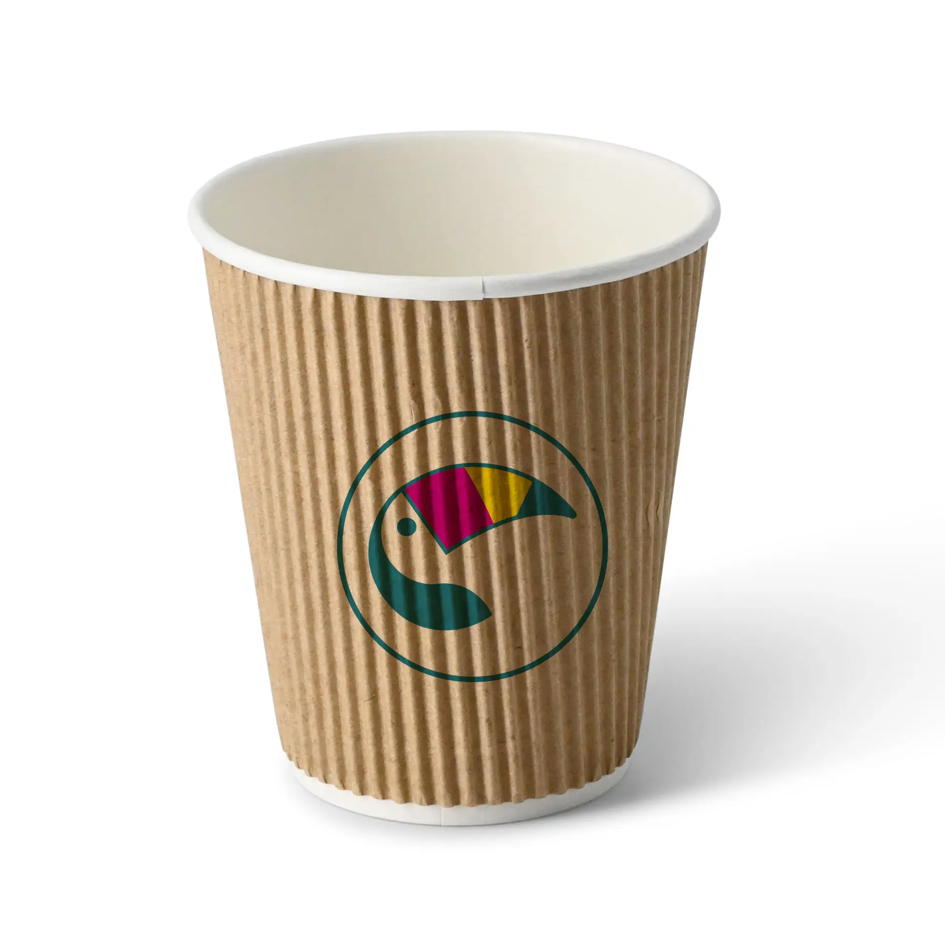 Ribbed cup printed, 300 ml / 12 oz, brown / white, PE-coated
