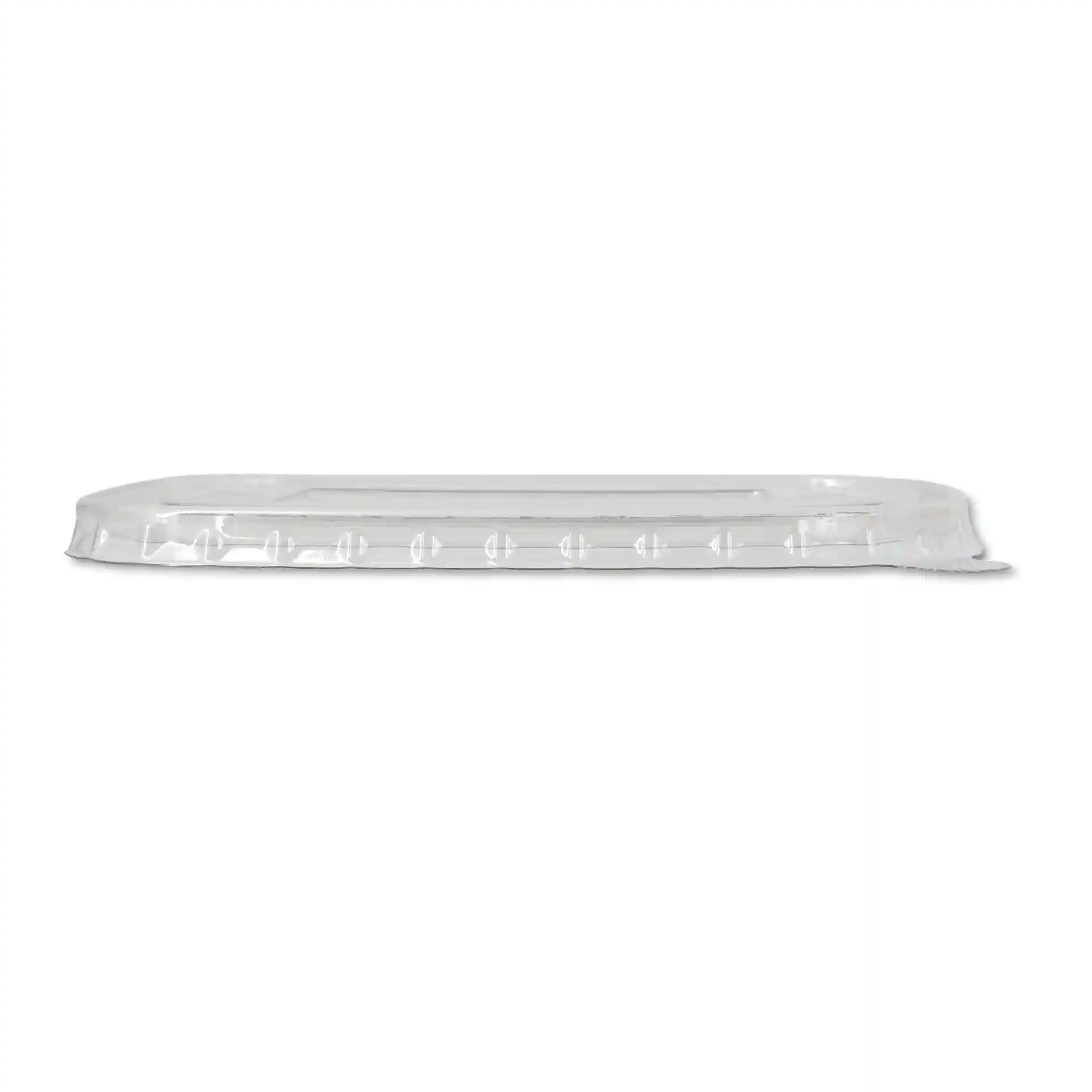 Transparent rectangular rPET lid measuring 17.5 x 12.5 cm with a height of 10 mm.