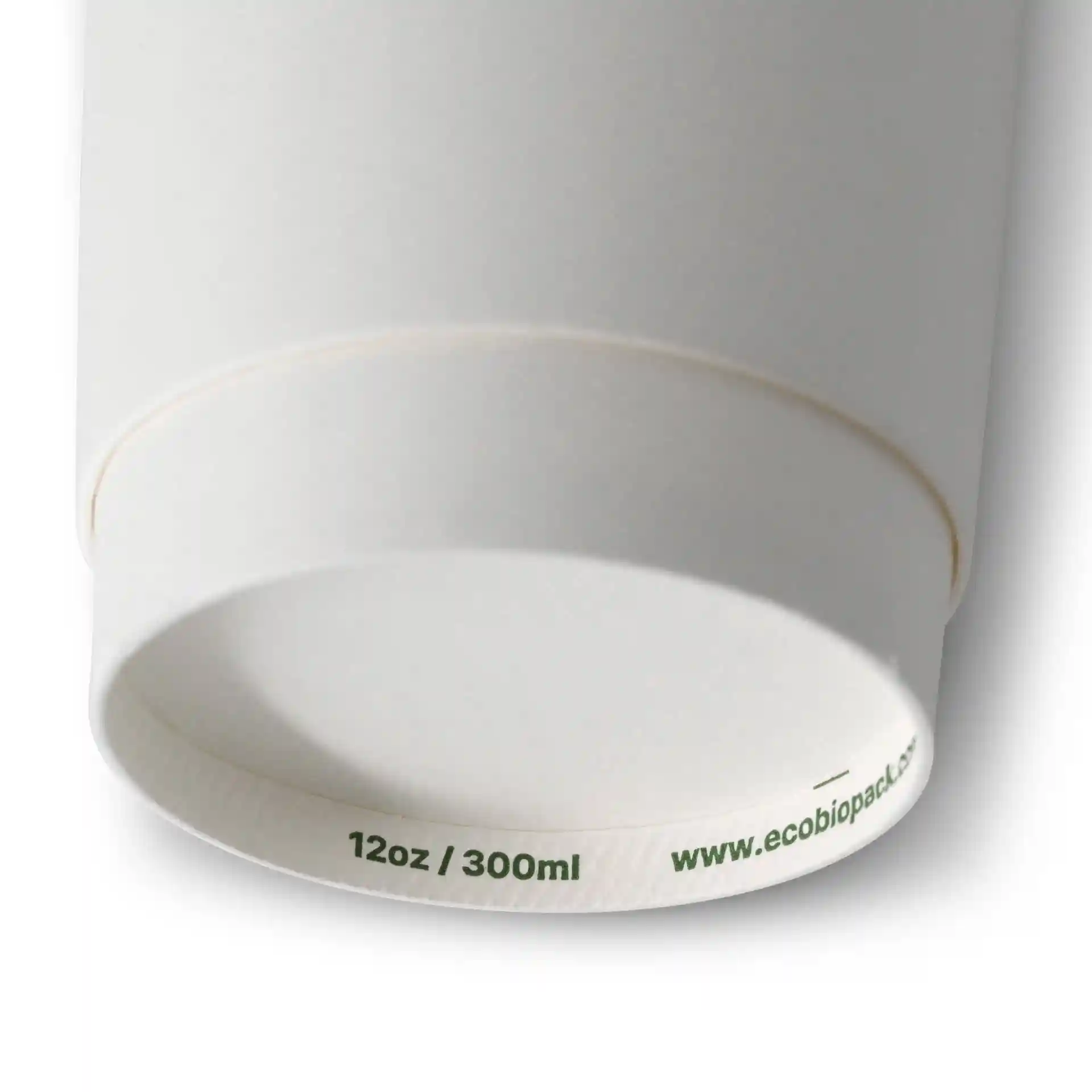 Weißer doppelwandiger Becher mit einem Durchmesser von 90 mm und sichtbarem Boden, 12 oz / 300 ml Fassungsvermögen.