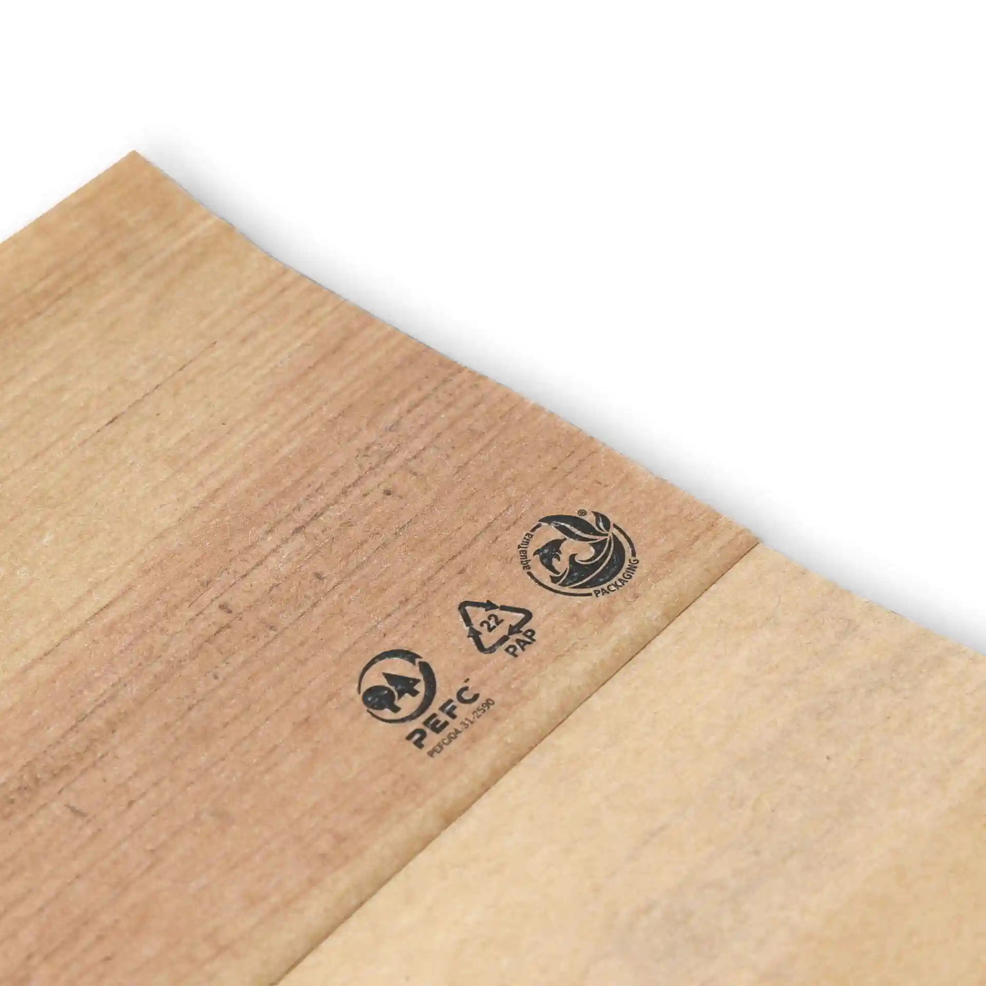 Braune Kraftpapier-Burritotüte, vordefiniert, mit bedruckten Symbolen am Rand.