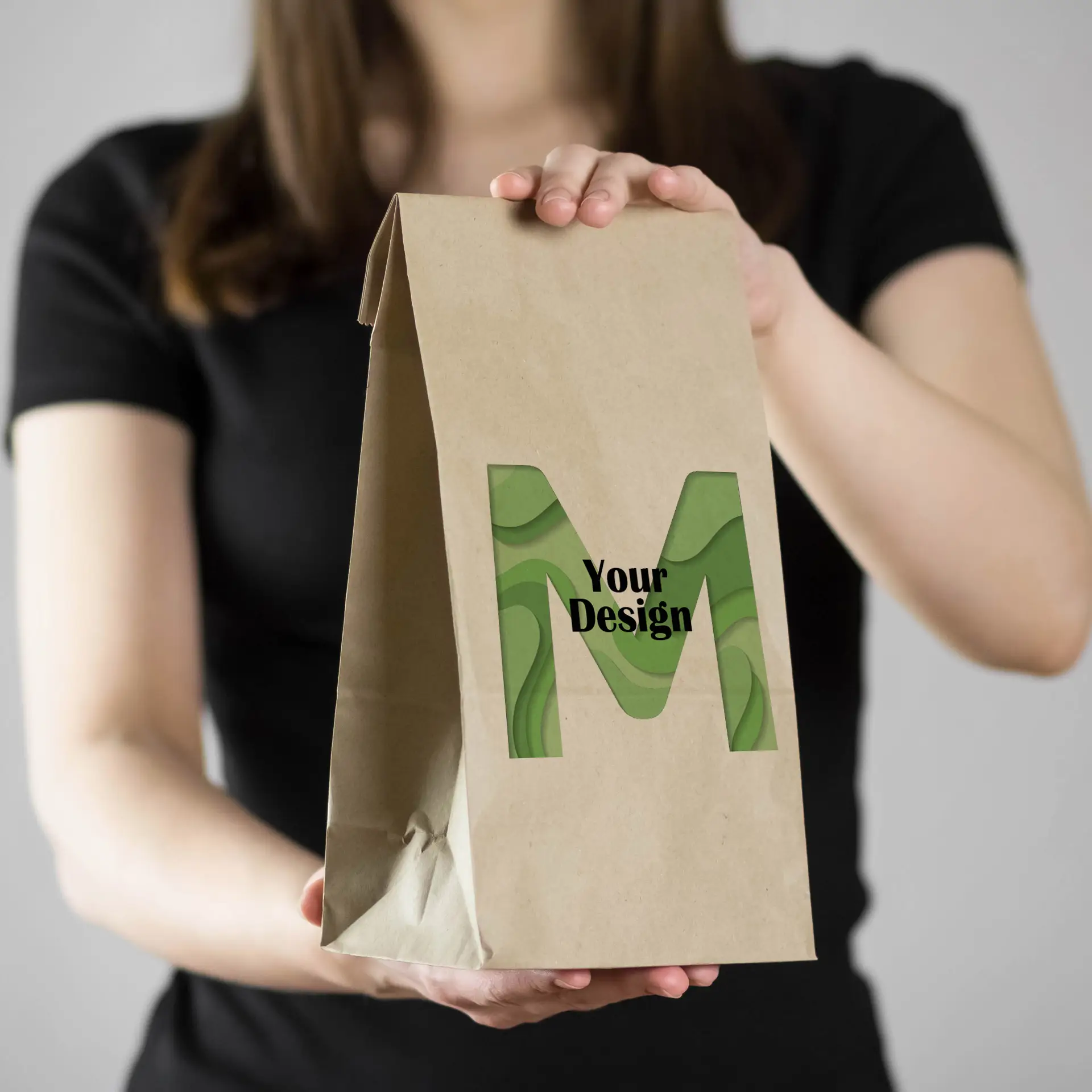 Printed paper bags (without handles), brown, M – 22 x 12 x 36 cm