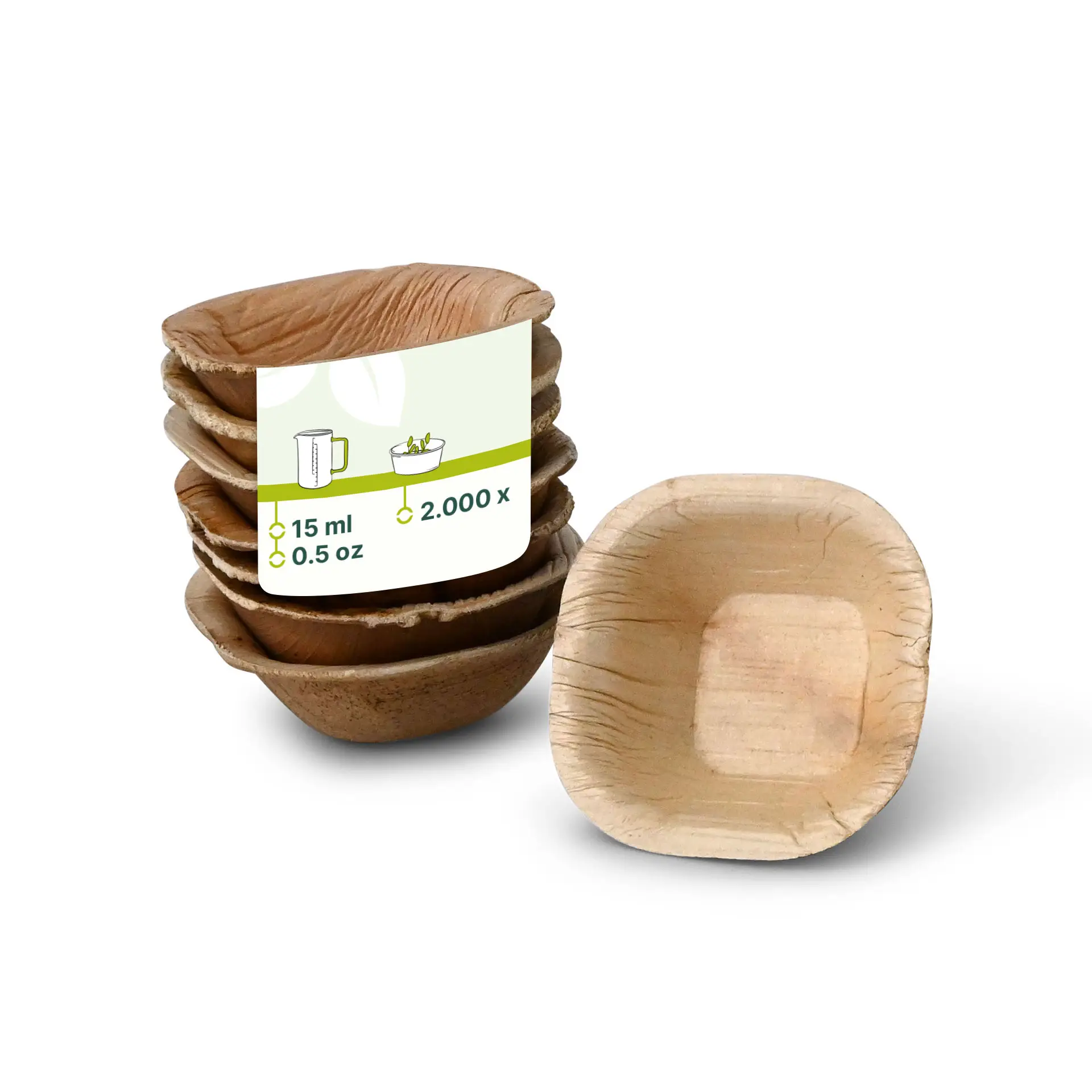 Palm leaf bowls  "Palmware®" 15 ml, square Palm leaf bowls  "Palmware®" 15 ml, square