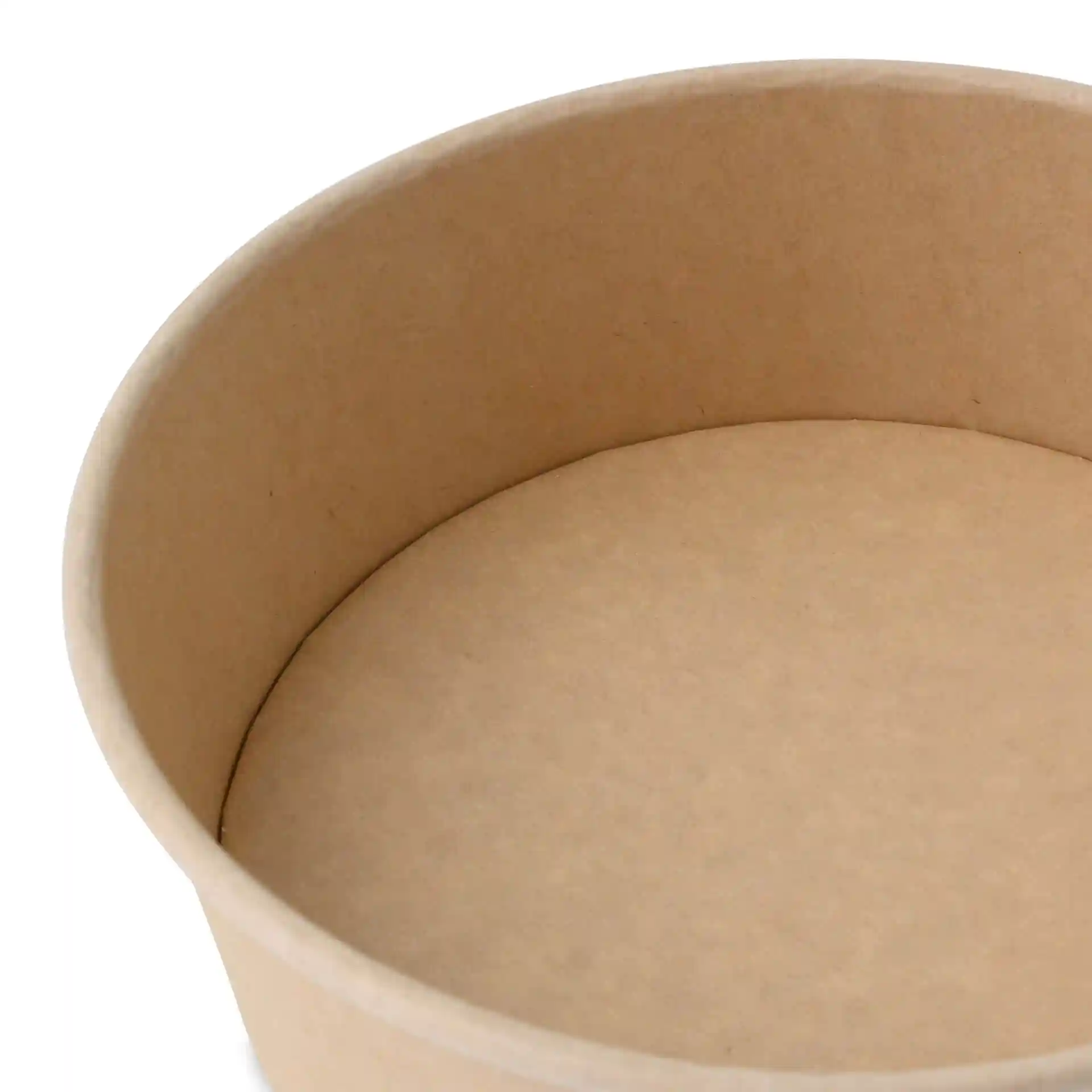 Braune runde Papierschüssel mit glatter Innenfläche, für Lebensmittel geeignet, Durchmesser 185 mm.
