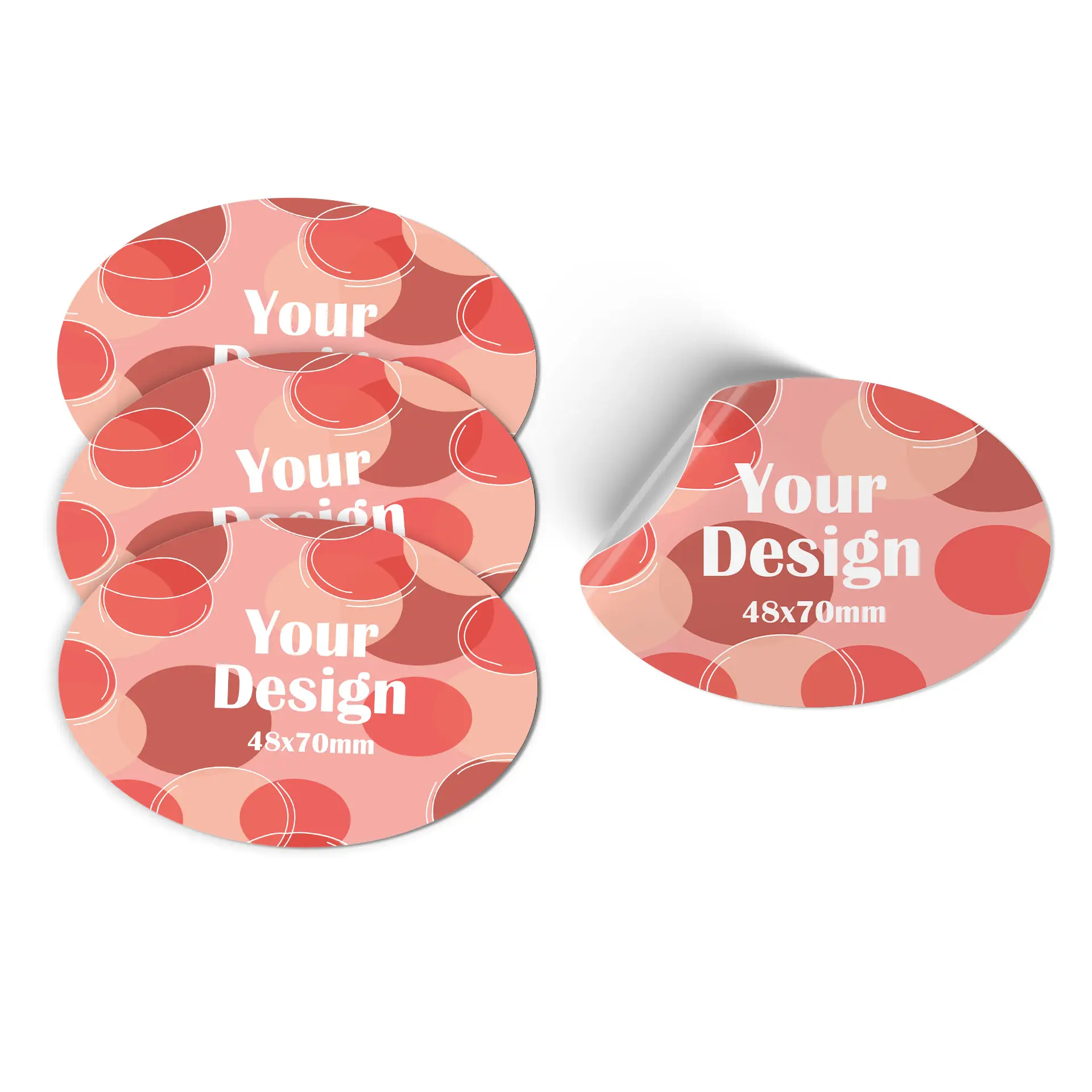 Green adhesive label featuring a white graphic design and dimensions 70x48 mm.