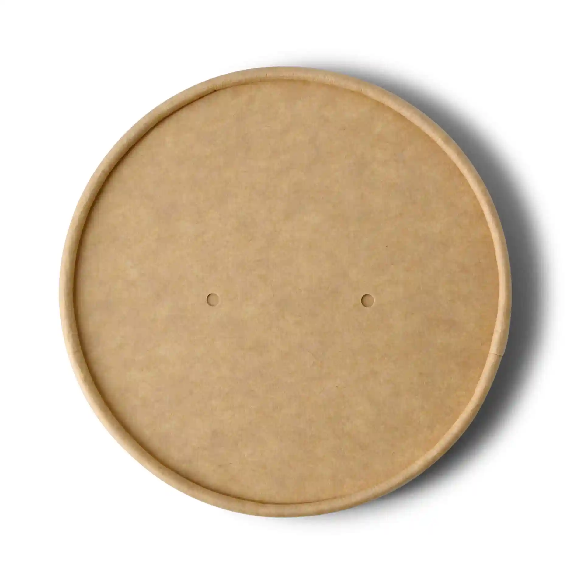 Round brown cardboard lid with two holes, measuring 100 mm in diameter and 16 mm in height.