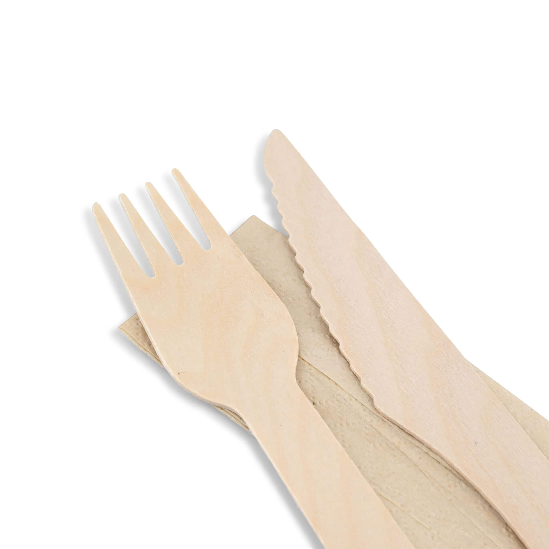Holz-Besteck-Sets Messer, Gabel & Serviette, 16 cm, biobeschichtet