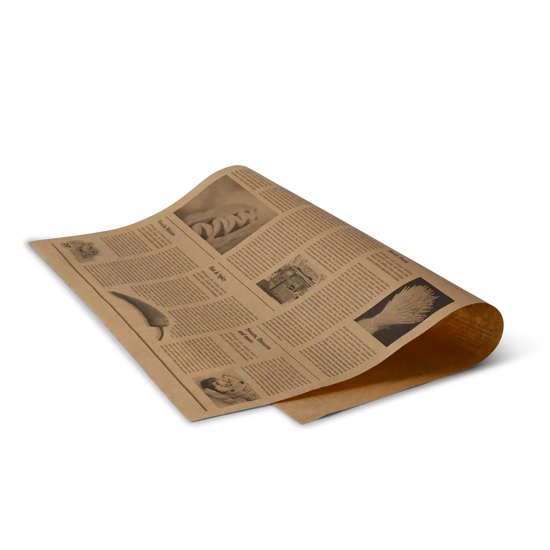 Greaseproof paper 50 x 37.5 cm, newspaper look, kraft