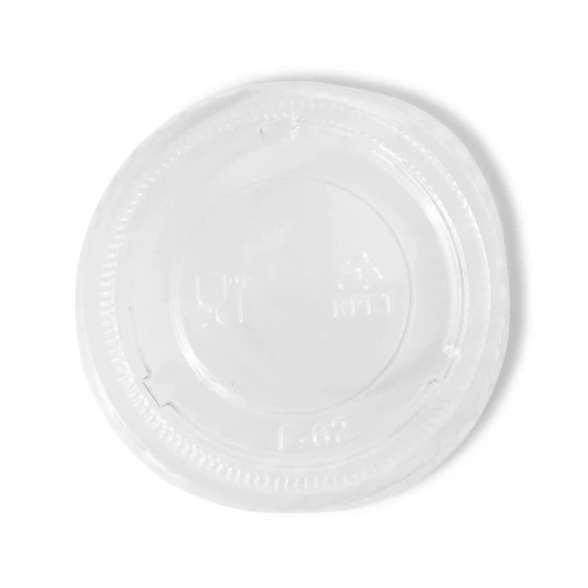 Transparenter rPET-Deckel mit einem Durchmesser von 62 mm und einer Höhe von 7 mm.