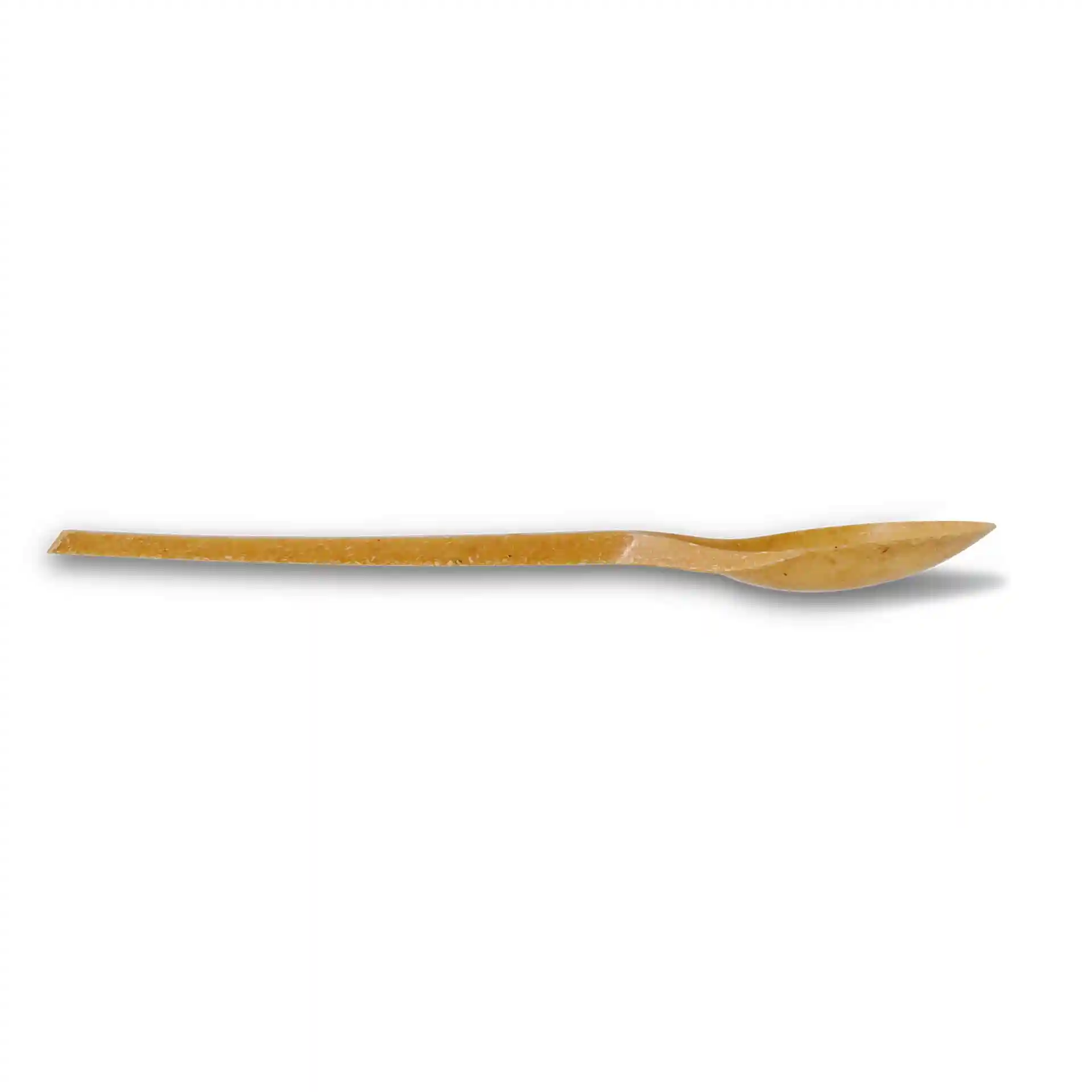 Brown reusable spoon, 18 cm long, made from bio compound material, shown on a plain background.