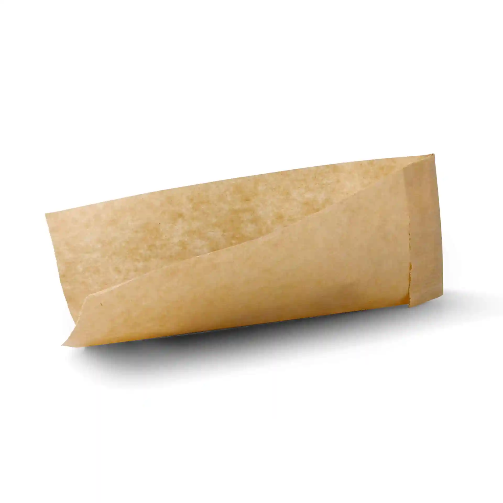 Braunes Lebensmittelverpackungspapier für Hotdogs, mit gefaltetem Rand, 8 x 20,5 cm groß.