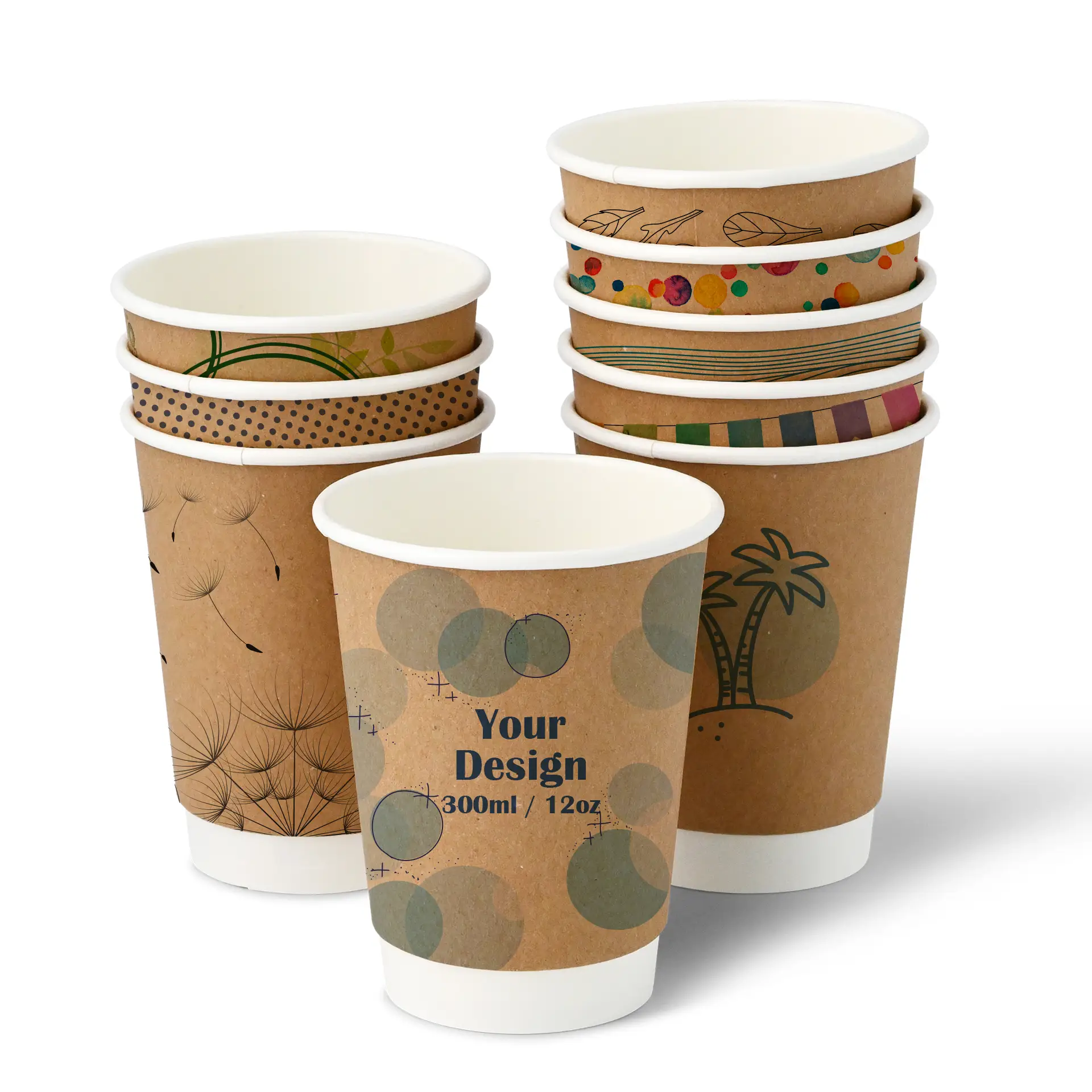 Custom Printed Paper Cups (Double-Walled) 300 ml / 12 oz, double-walled, brown / white, matt, PE coating Custom Printed Paper Cups (Double-Walled) 300 ml / 12 oz, double-walled, brown / white, matt, PE coating