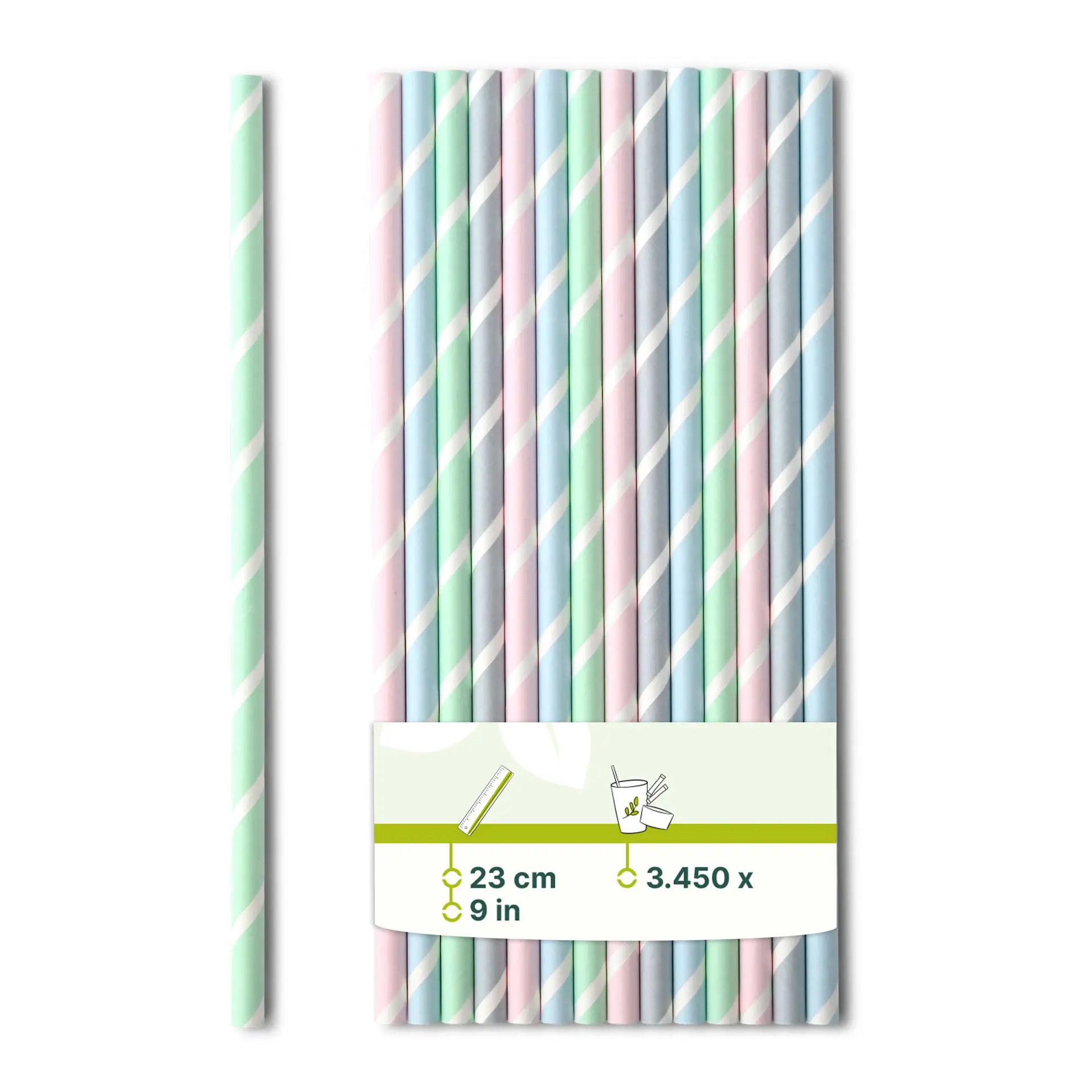 Trinkhalme Jumbo aus Papier 23 cm, Ø 0,8 cm, pastell gestreift Trinkhalme Jumbo aus Papier 23 cm, Ø 0,8 cm, pastell gestreift