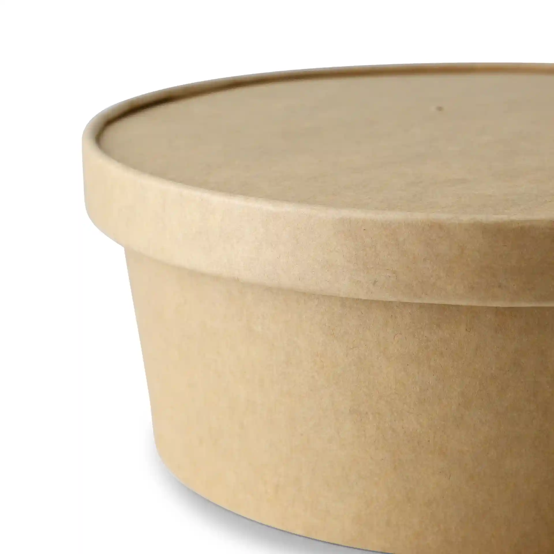 Brown round cardboard container with a lid, measuring 185 mm in diameter and 17 mm in height.