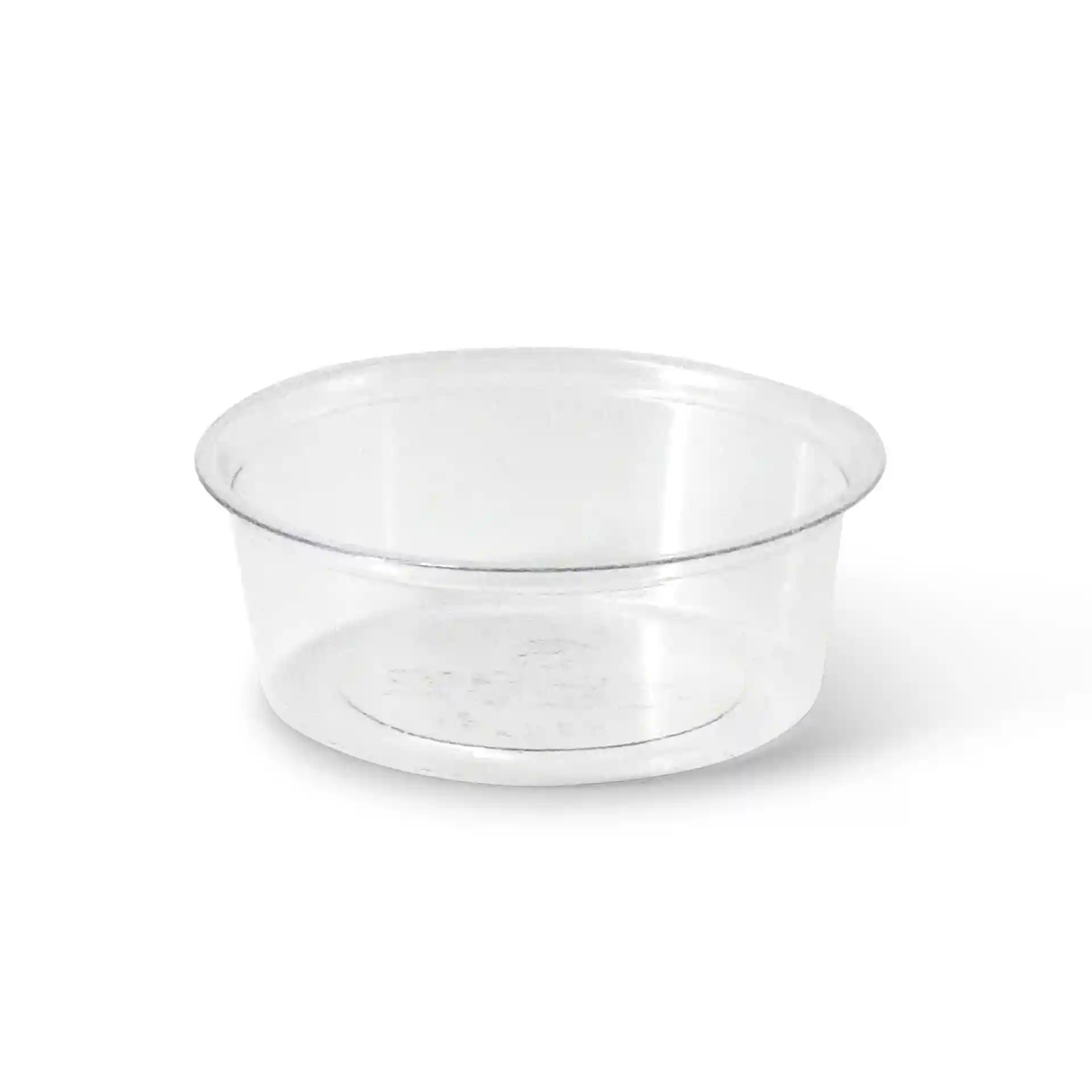 Klare PLA-Becher mit einem Durchmesser von 70 mm und einer Höhe von 25 mm, Fassungsvermögen 60 ml.