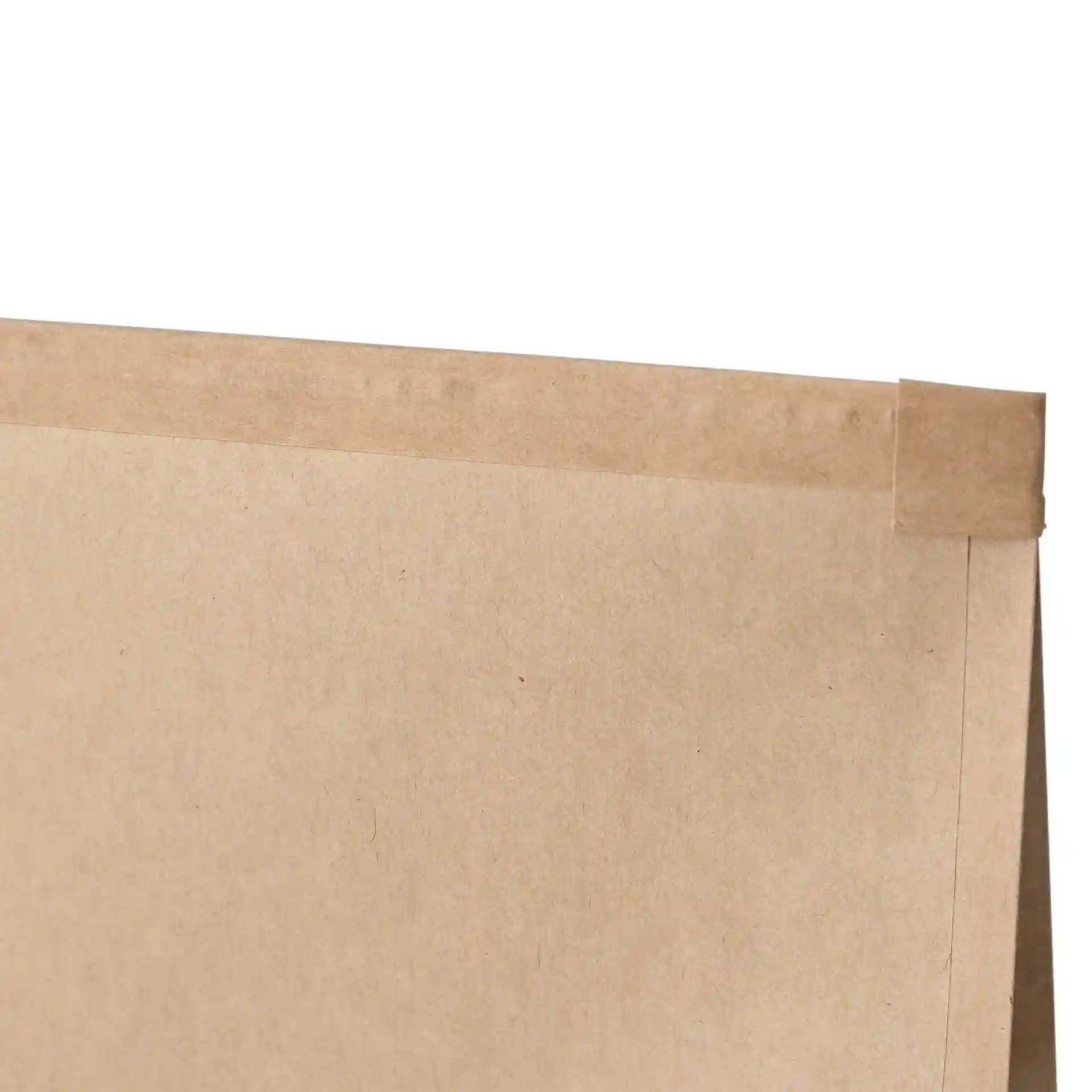 Brown kraft paper block bottom bag with a tin tie and a viewing window, showing the top edge and closure.