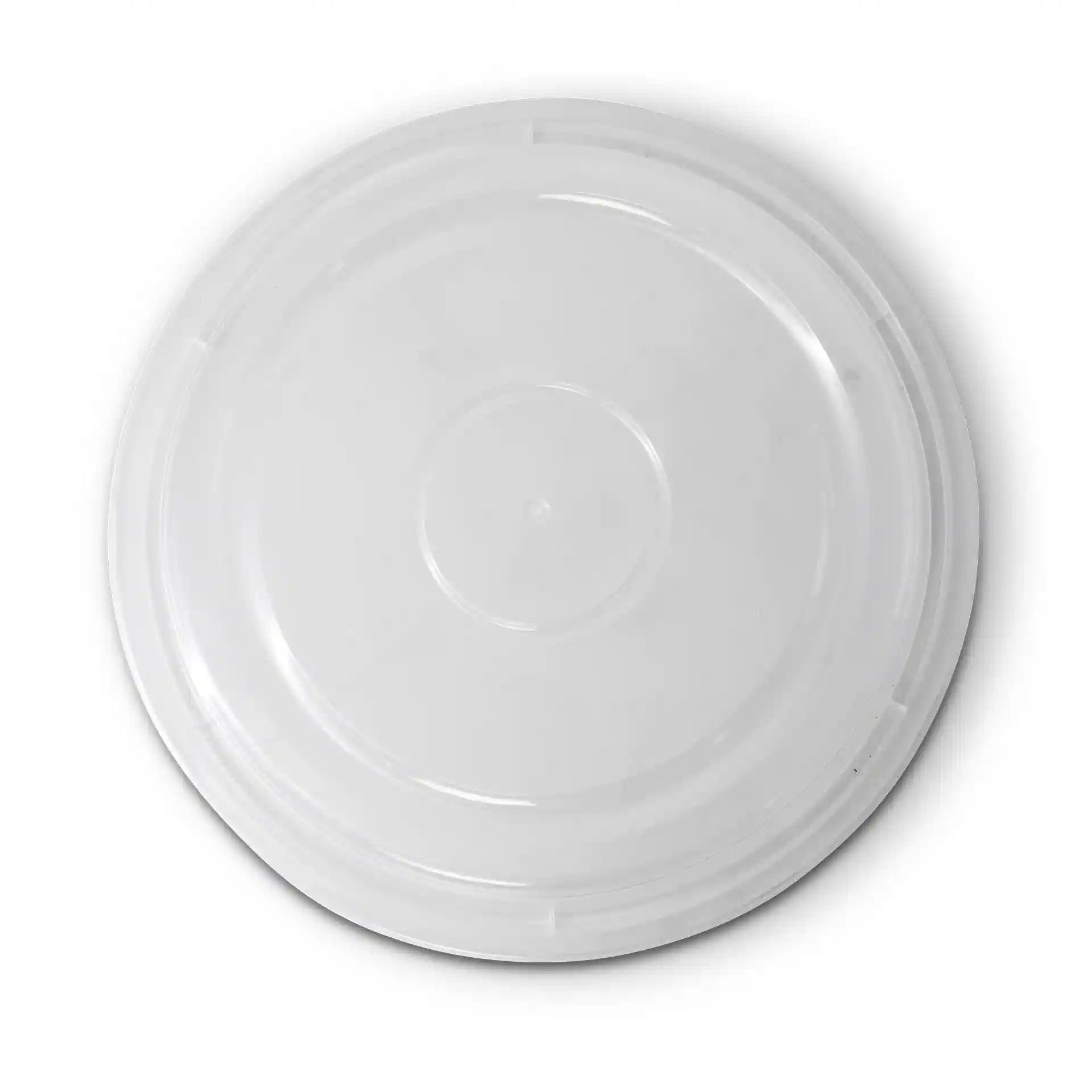 Transparenter runder wiederverwendbarer Deckel aus Polypropylen, mit einem Durchmesser von 215 mm und einer Höhe von 17 mm.