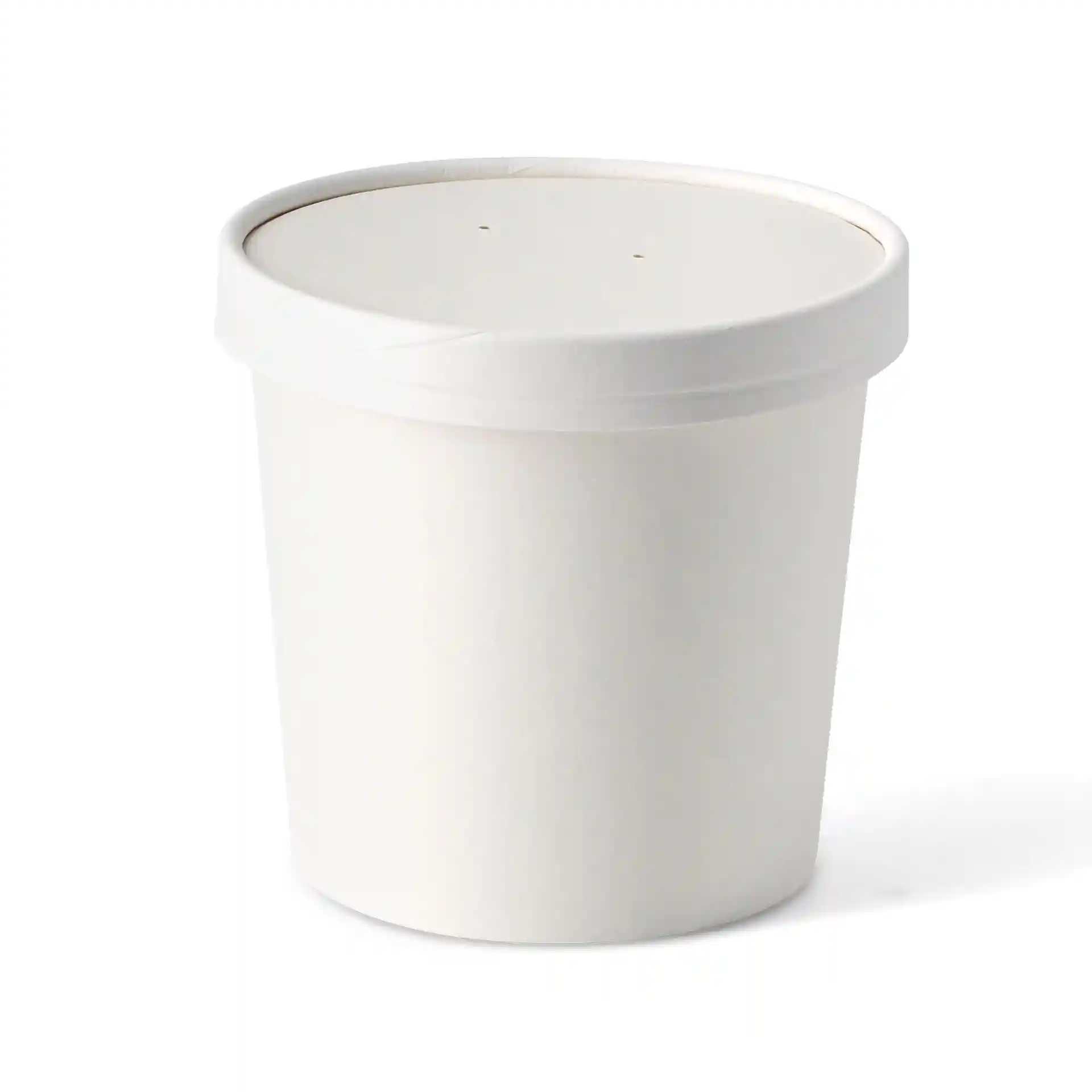 White paper cup with a lid, featuring two small holes on the top.
