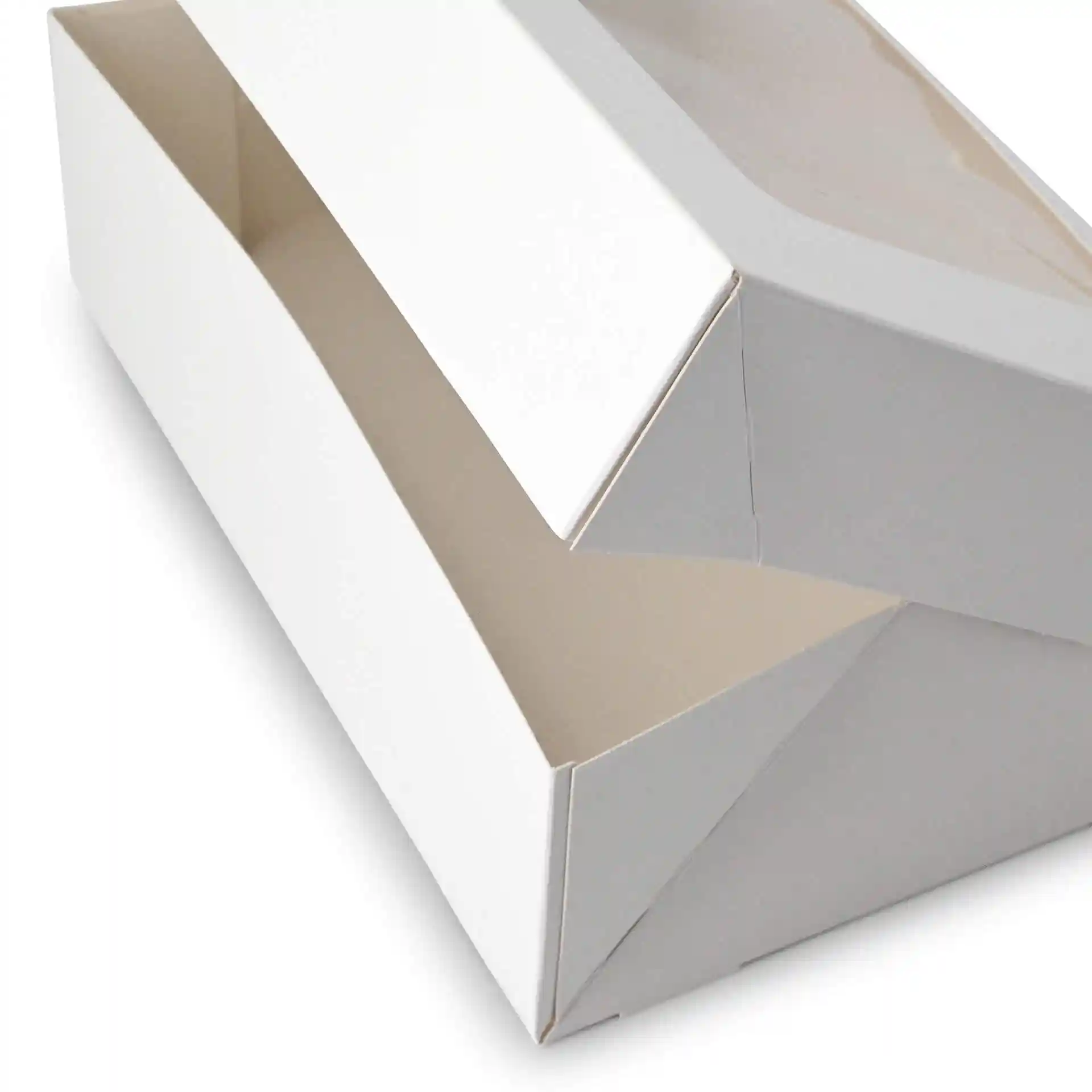 White rectangular cupcake box with a cellulose window, partially open to show the interior.