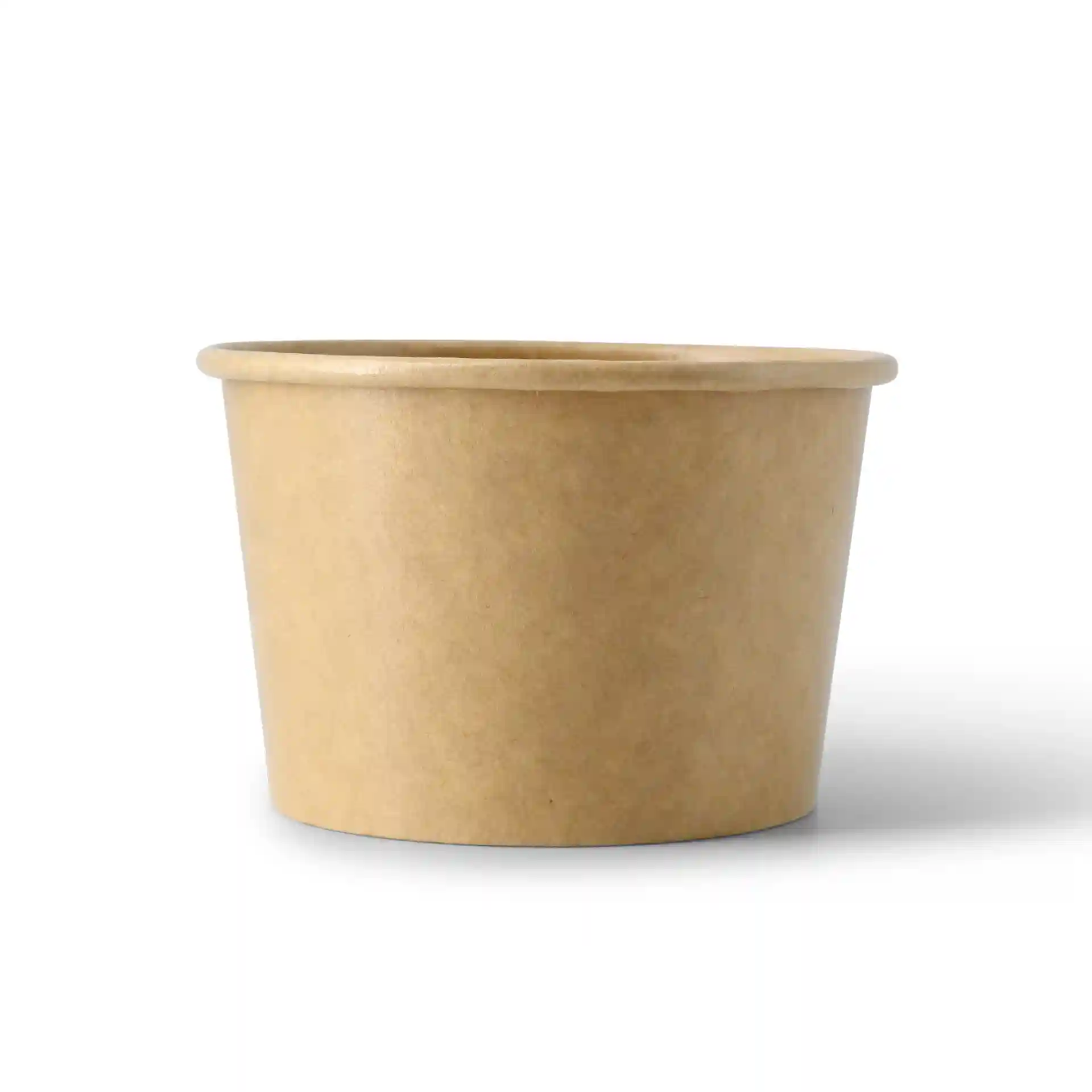 Brown cardboard ice cream cup with a diameter of 76 mm and a height of 50 mm, holding 75 ml.