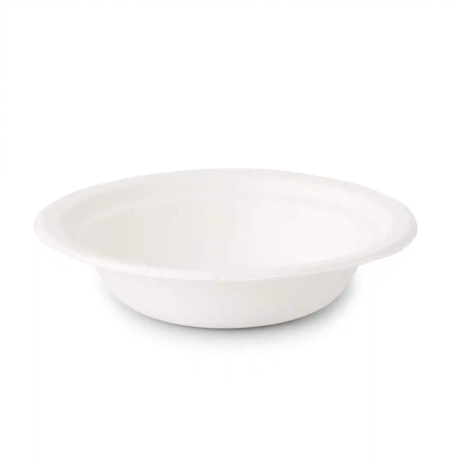 Deep round sugarcane bowl in white, measuring 178 mm in diameter and 42 mm in height, with a 400 ml capacity.