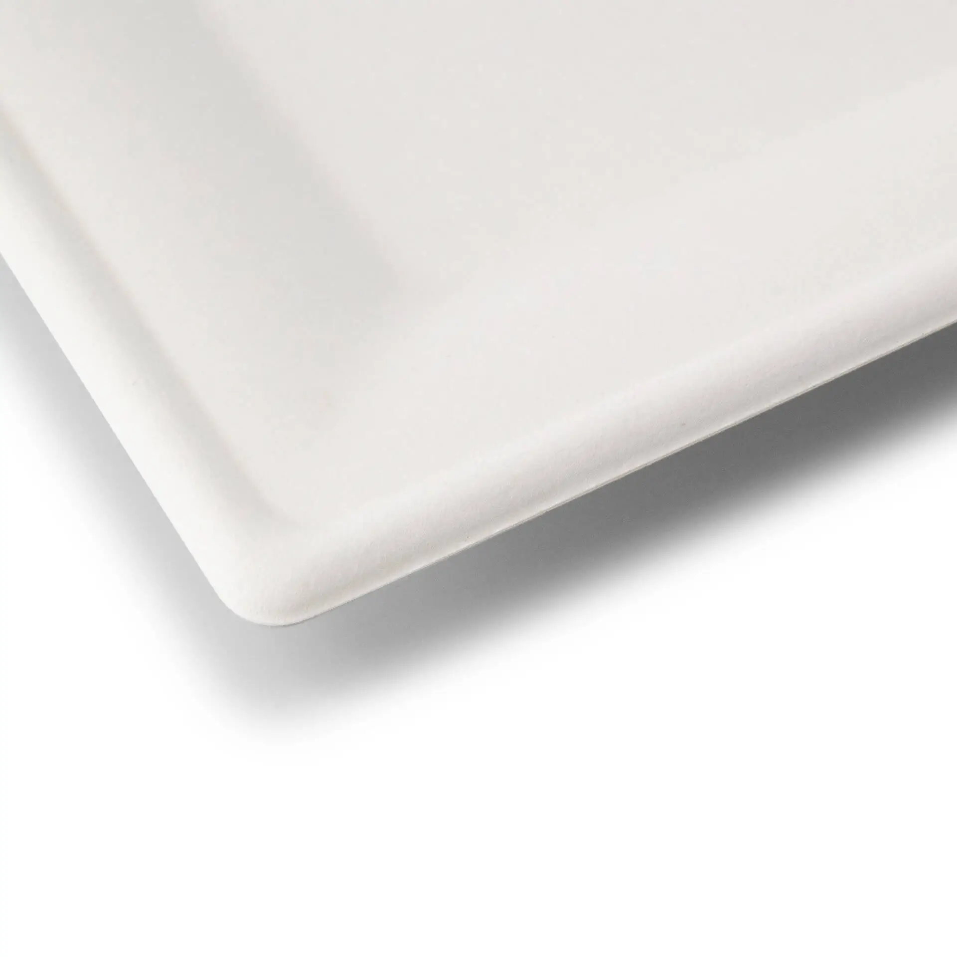 Square sugarcane plate, 16 x 16 cm, featuring a flat edge and a smooth surface.