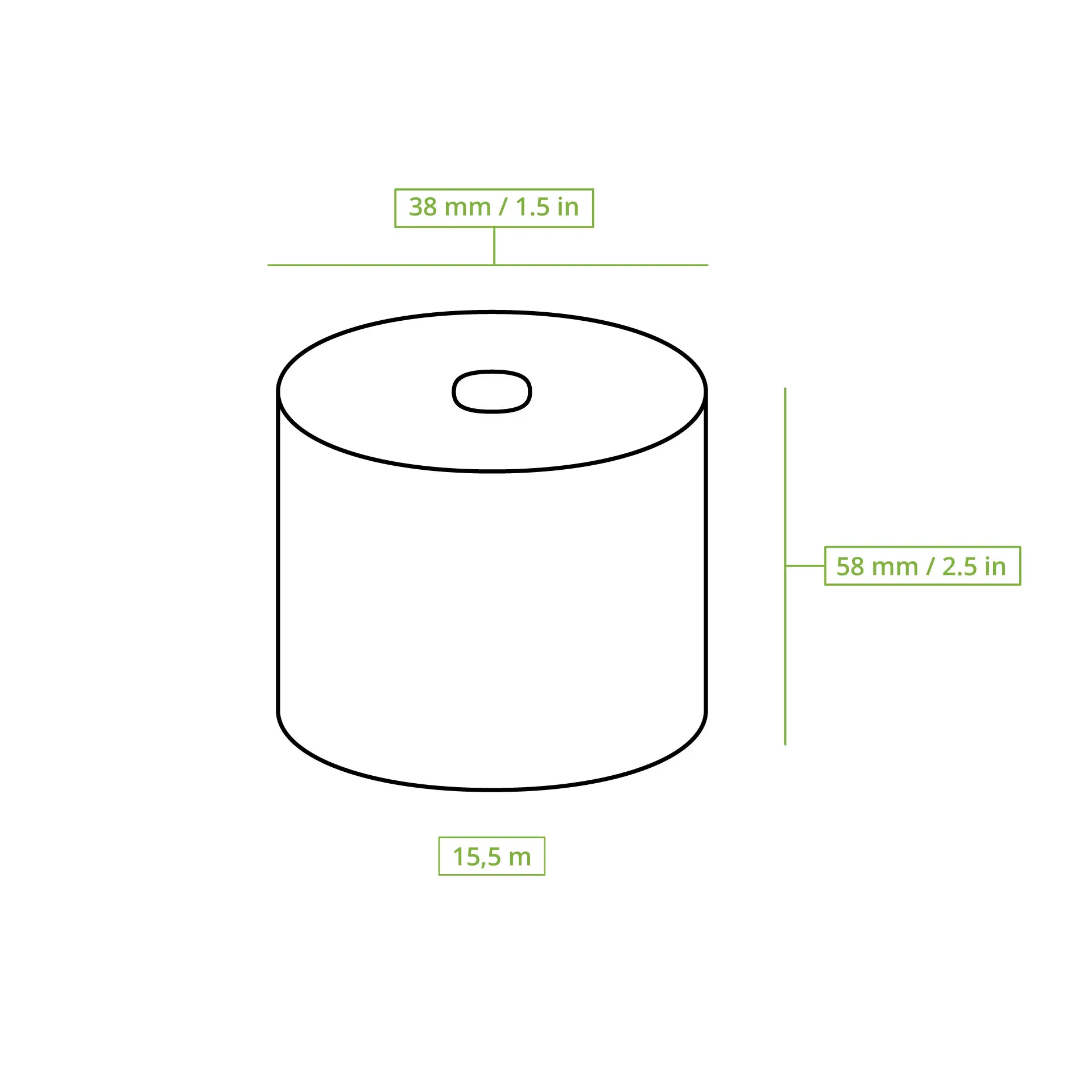 Eco thermal payment terminal-rolls 57 mm x 15 m, Ø 38 mm, unprinted