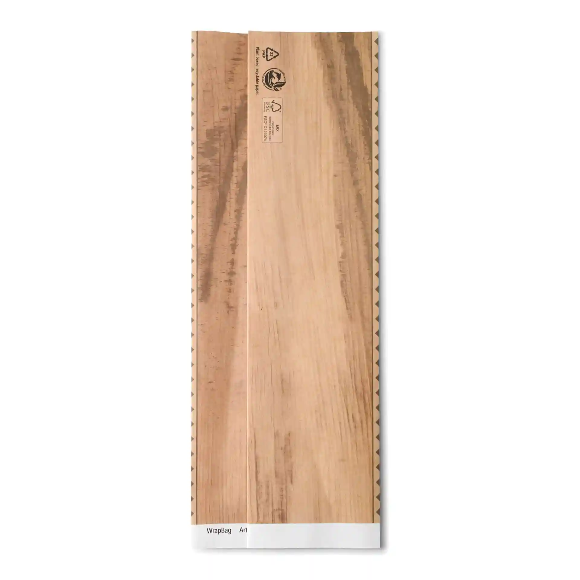 Brown kraft paper wrap bag, prefolded, measuring 10.5 x 30.5 cm, displayed on a plain background.