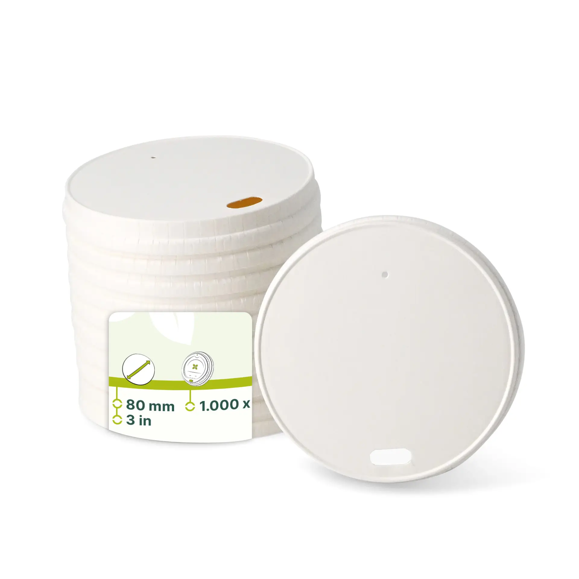 Paper lids Ø 80 mm, white, drink opening Paper lids Ø 80 mm, white, drink opening