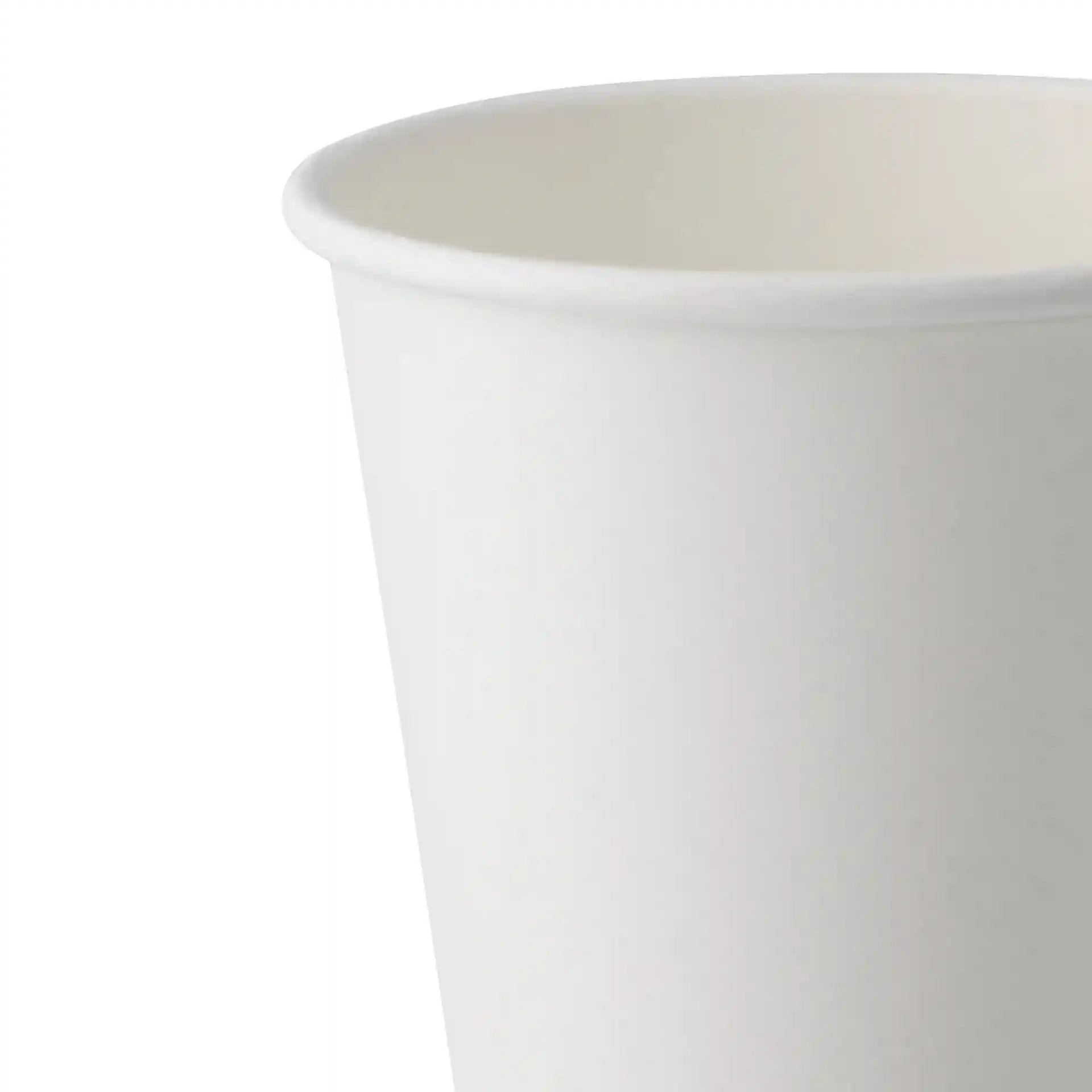 White paper cup with a height of 112 mm and a top diameter of 90 mm, single wall design.