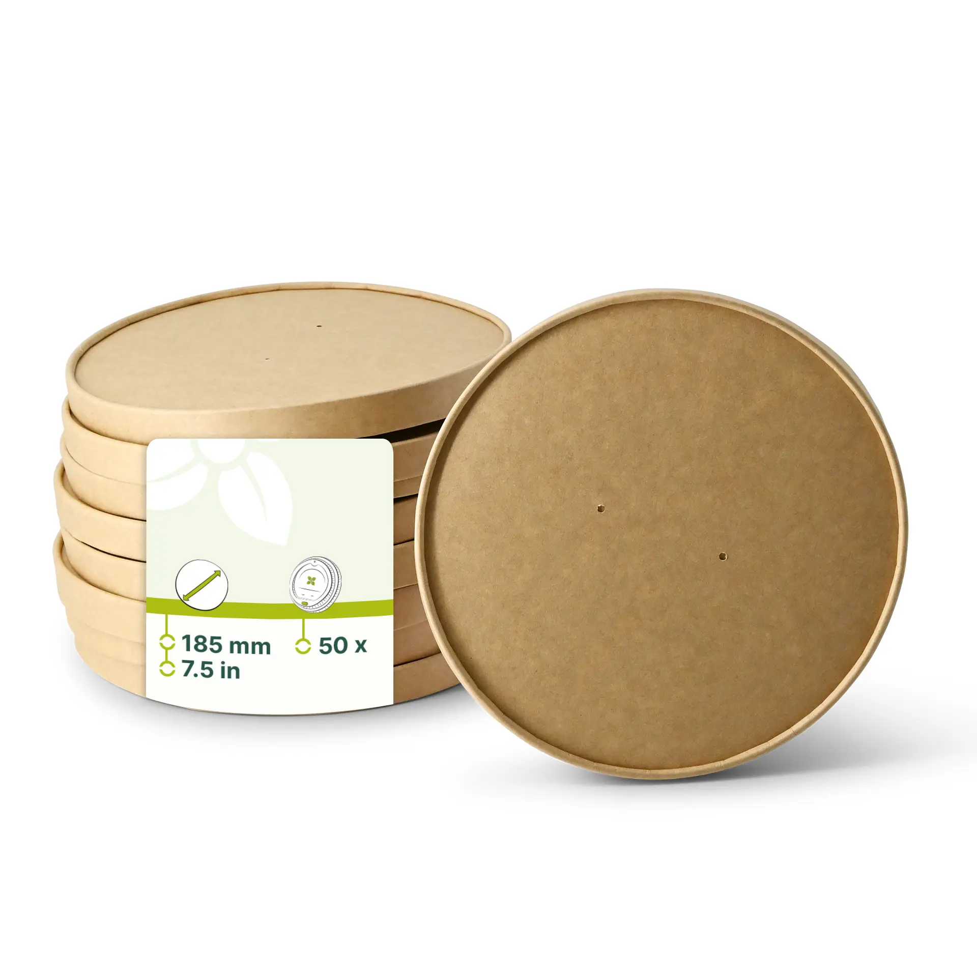 Cardboard-membrane lids (eco-friendly coating) Ø 185 mm, brown, PLA-coated
